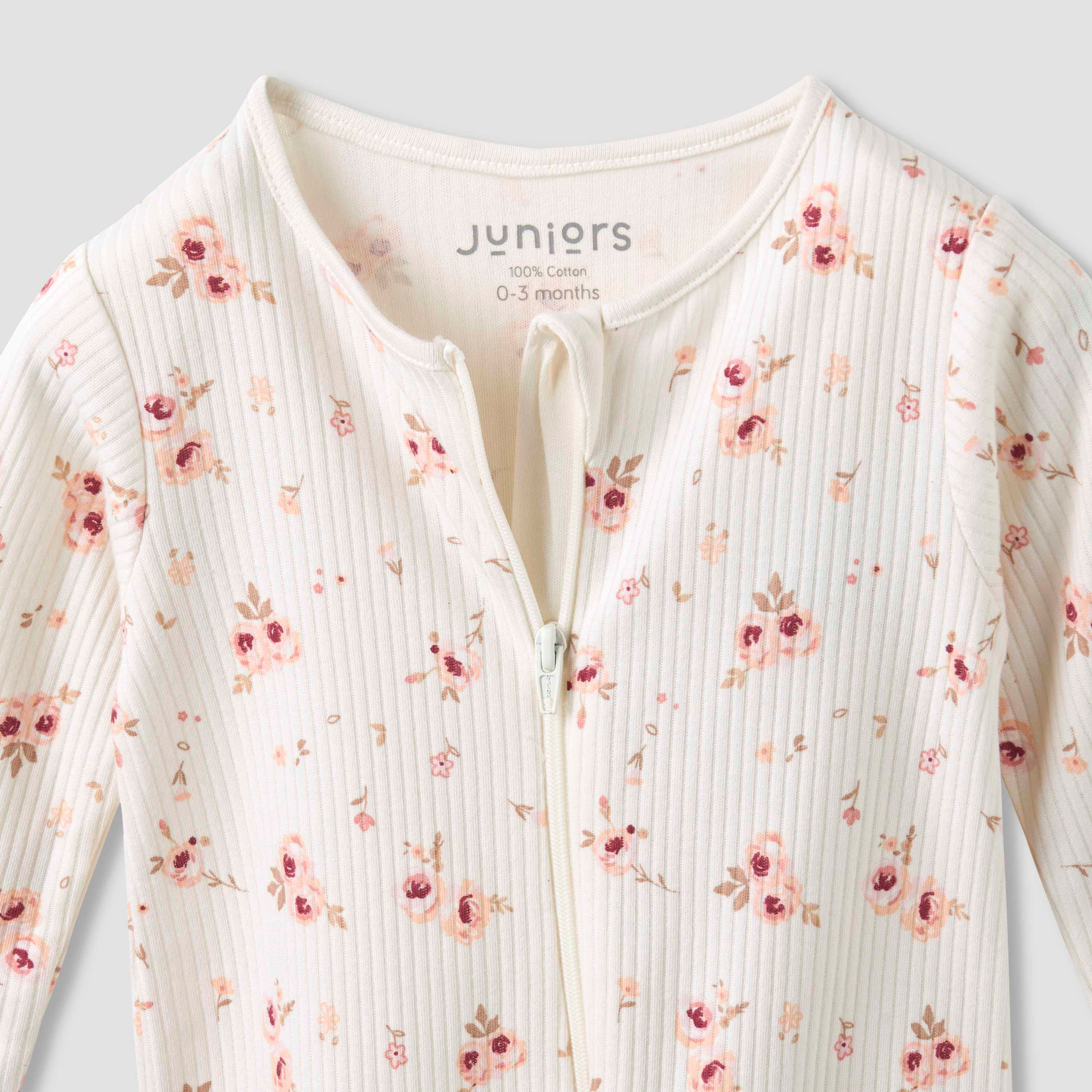 Juniors Round Neck Closed Foot Sleepsuit with Floral Print - Cotton - Long Sleeves-baby-girls-clothing-nightwear-sleepsuits-image-3
