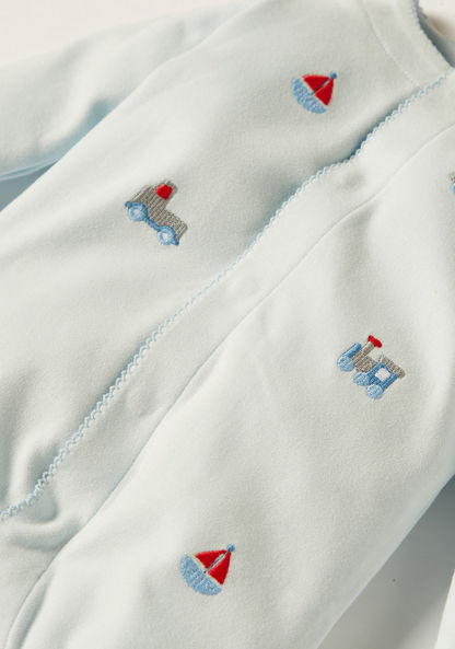 Giggles Embroidered Sleepsuit with Long Sleeves and Button Closure