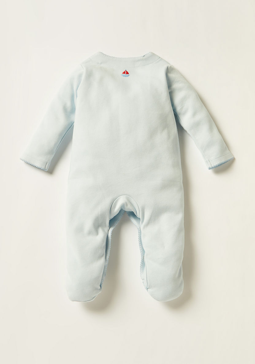 Giggles Embroidered Sleepsuit with Long Sleeves and Button Closure-Sleepsuits-image-2