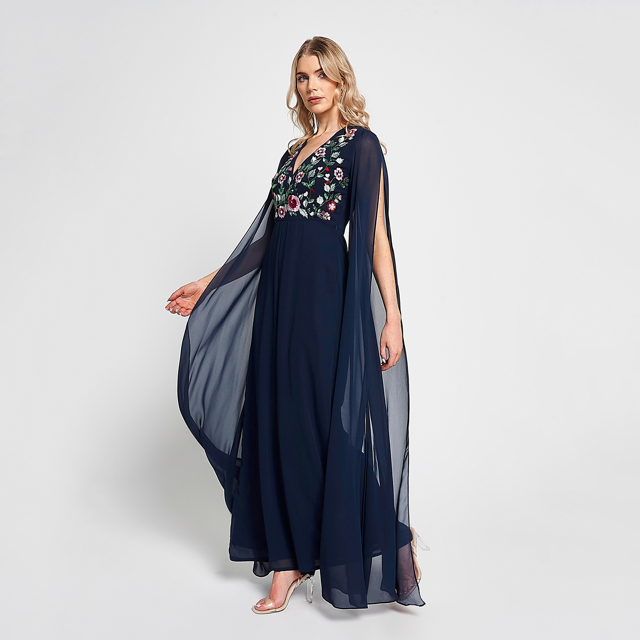 Frock and Frill Blue Embroidered Plunge Neck Cape Sleeves Women's Jumpsuit-women-clothing-jumpsuits-image-3
