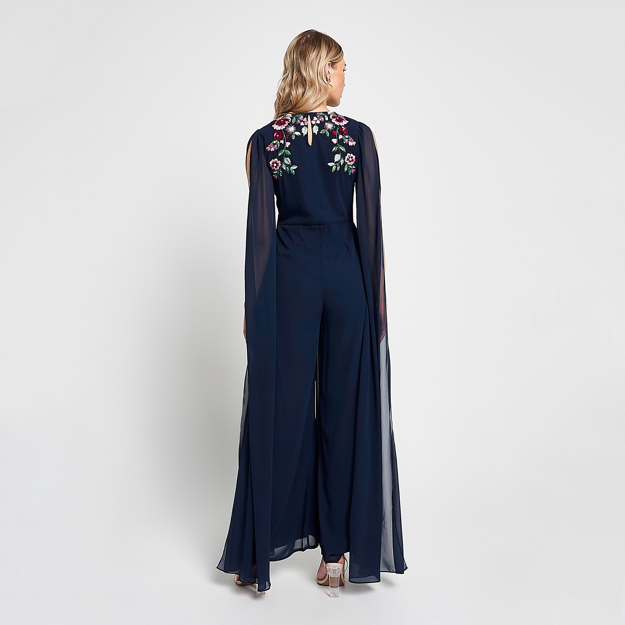 جمبسوت نسائي من فروك آند فريل باللون الأزرق ذو مطرز بياقة عميقة وأكمام طويلة-women-clothing-jumpsuits-image-5