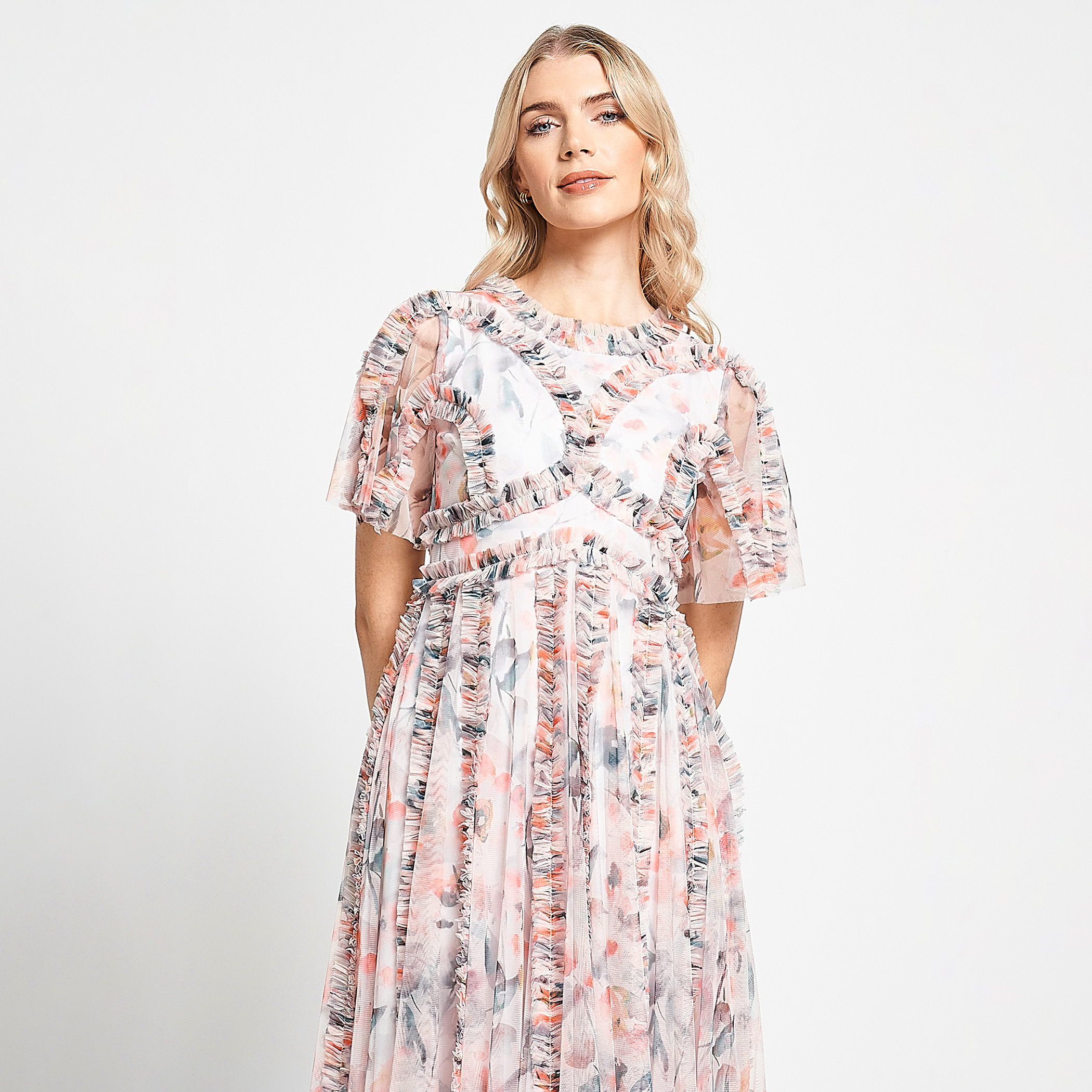 فستان نسائي ميدي ذو تناسب وتوهج وطبعات زهور بمتعدد الألوان من فروك آند فريل للحفلات-women-clothing-dresses-image-4