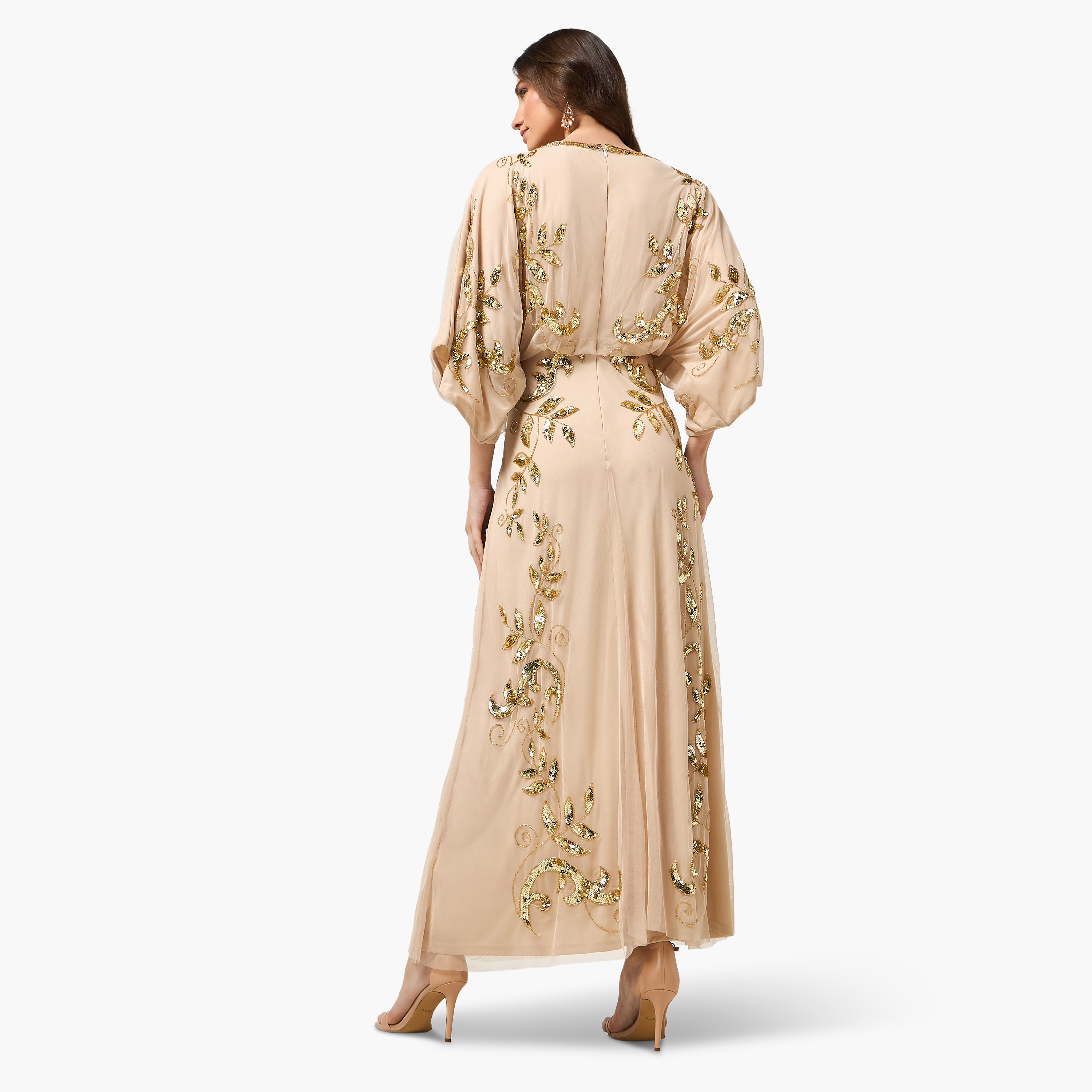 Frock and Frill Nude Sequined Round Neck Kimono Sleeves Women's Evening Maxi Dress-women-clothing-dresses-image-4