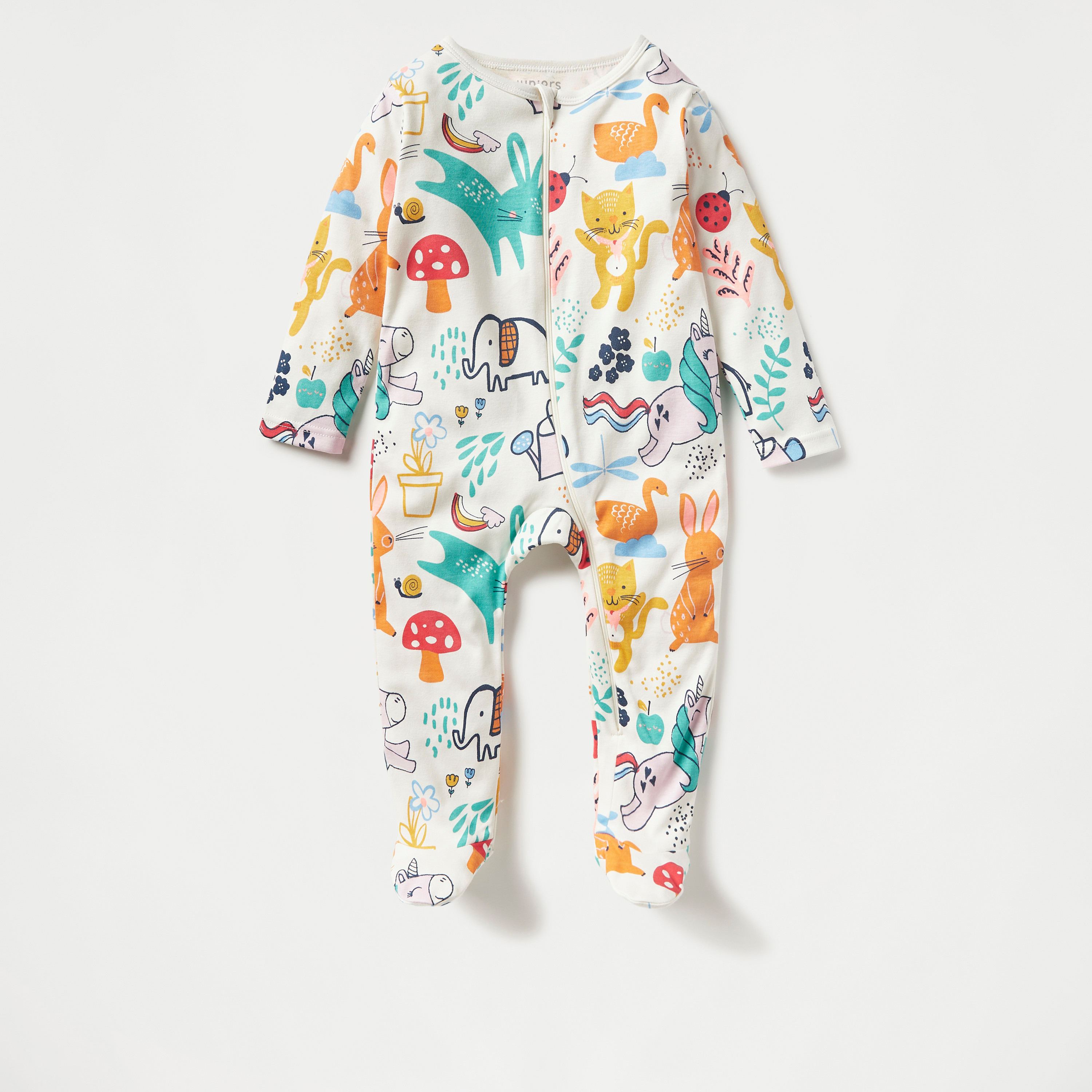 بدلة نوم مغلقة القدمين بسحاب إغلاق وطبعات حيوانات من جونيورز-baby-girls-clothing-nightwear-sleepsuits-image-1