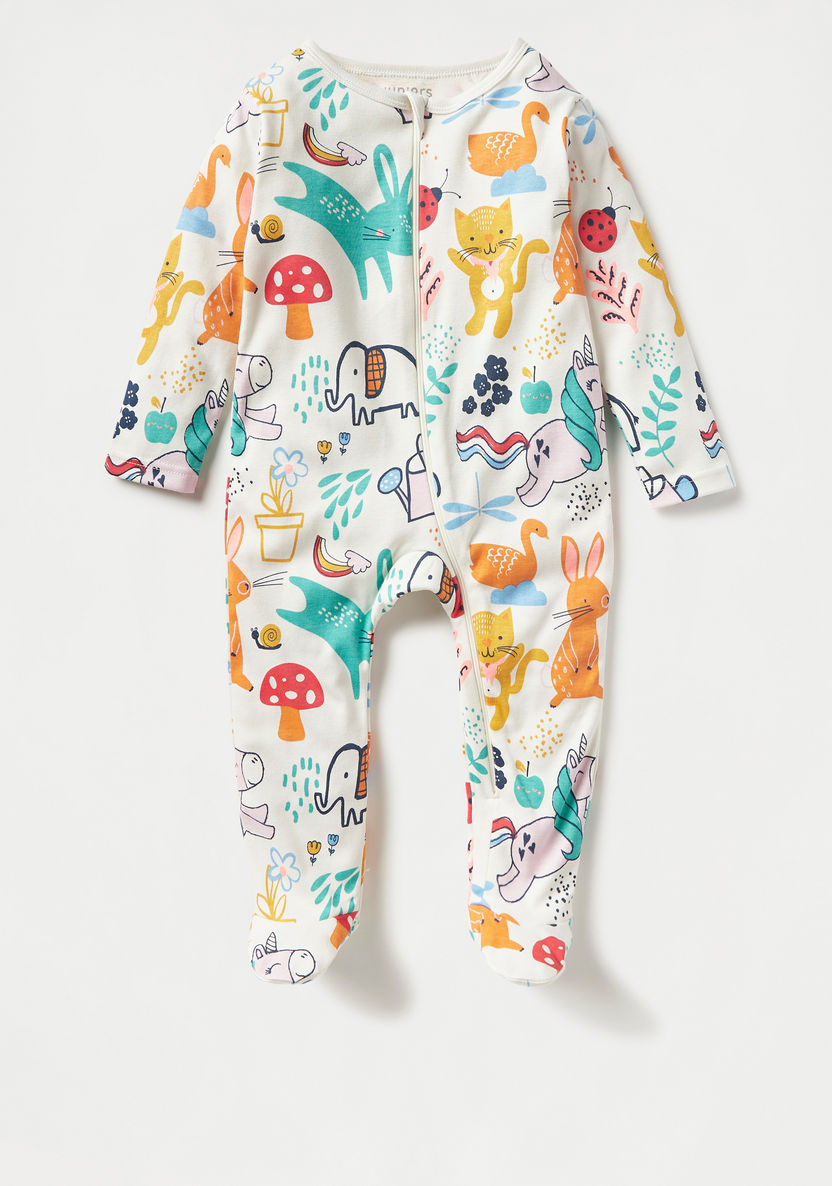 Juniors All-Over Animal Print Closed Feet Sleepsuit with Zip Closure-Sleepsuits-image-0