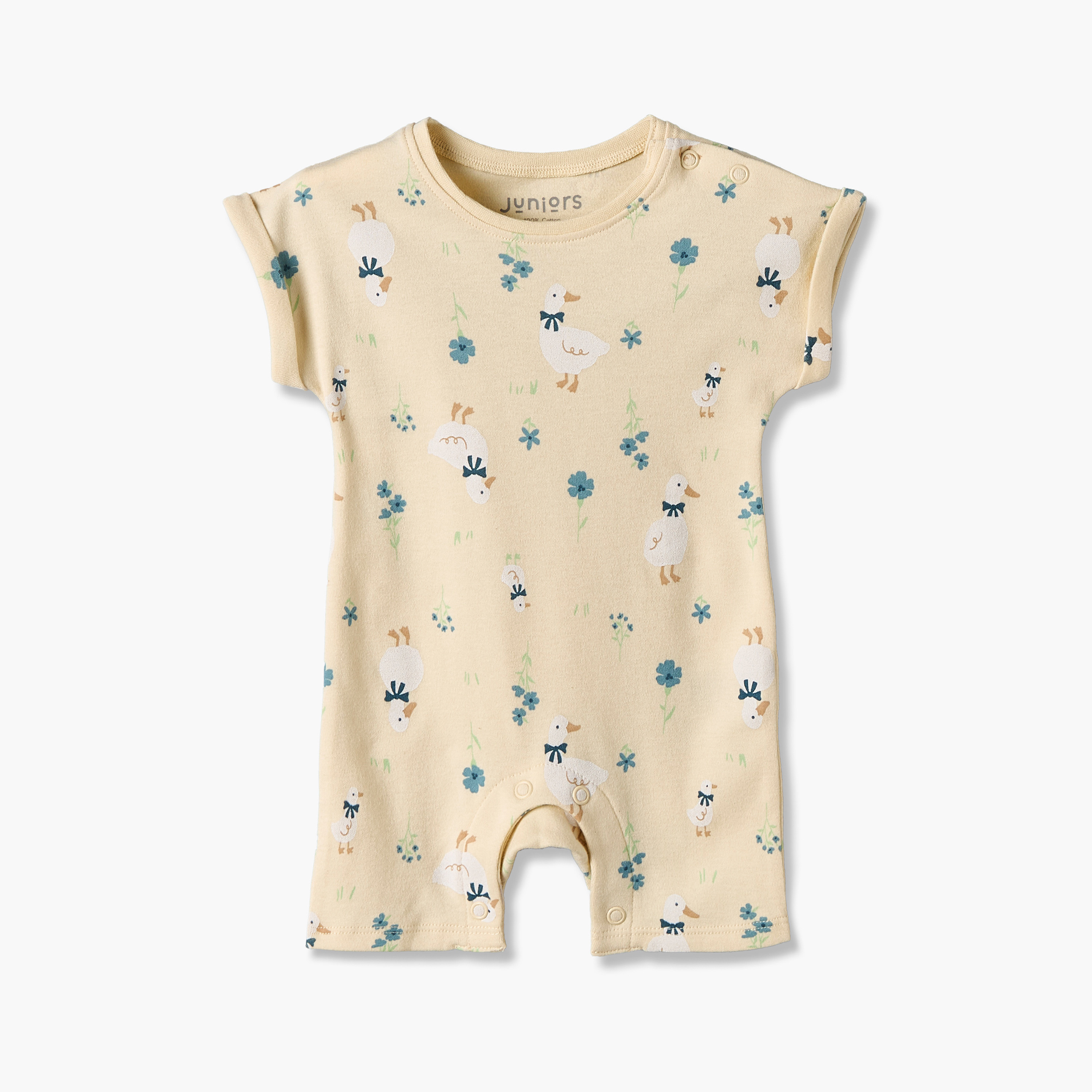 Juniors Round Neck Short Sleeves Romper with Duck Print-baby-girls-clothing-rompers-image-2