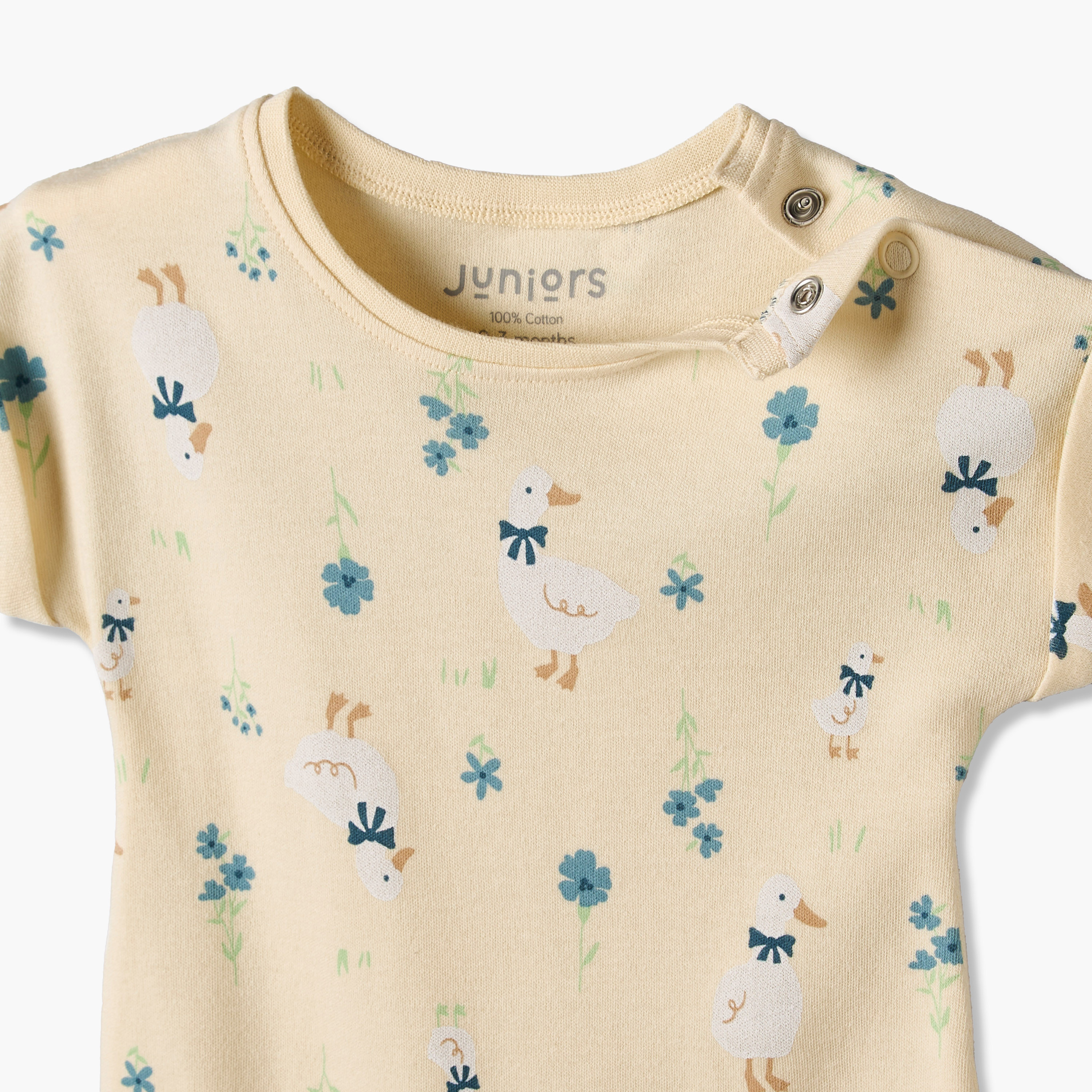 Juniors Round Neck Short Sleeves Romper with Duck Print-baby-girls-clothing-rompers-image-4