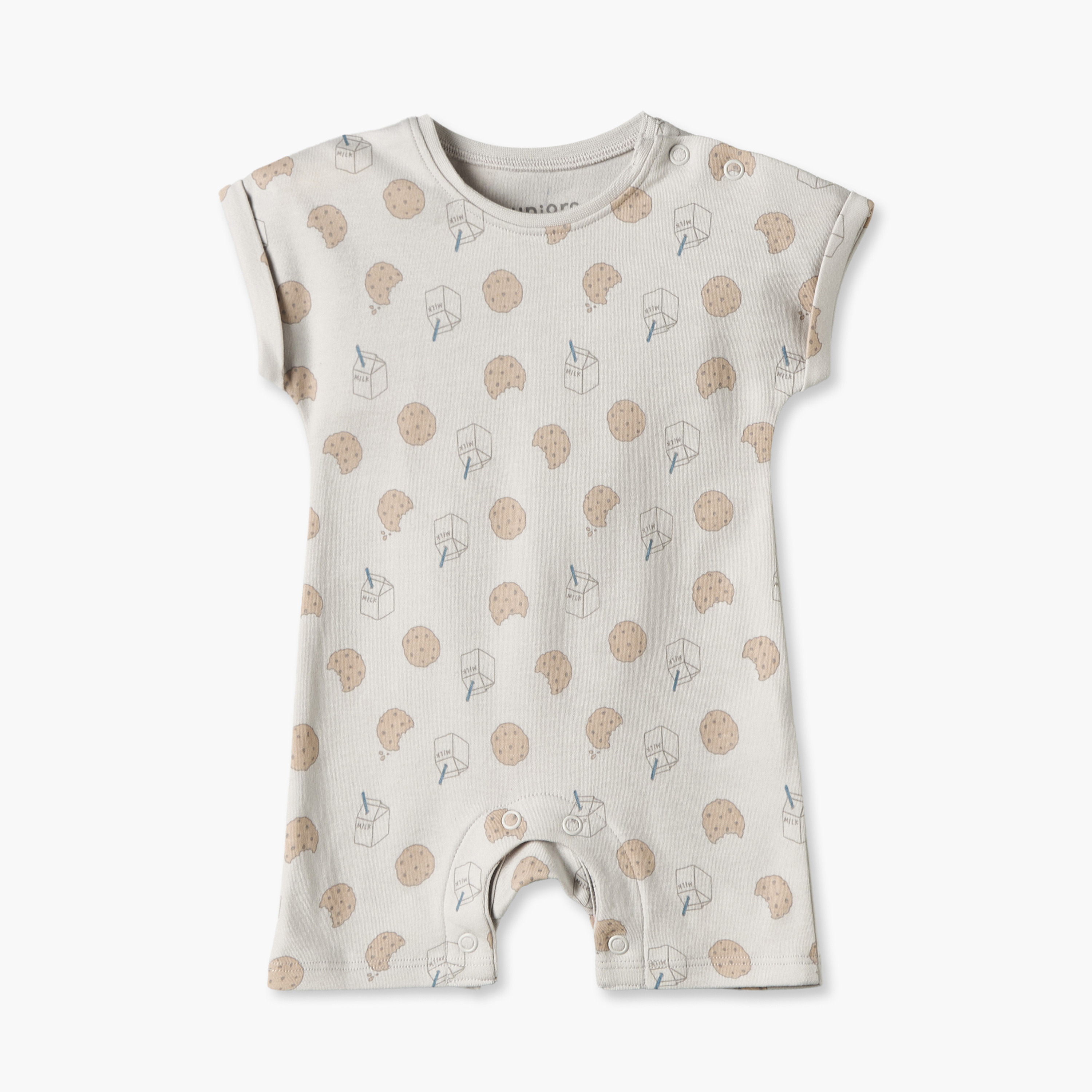 Juniors Round Neck Short Sleeves Romper with Milk and Cookie Print-baby-boys-clothing-rompers-image-2