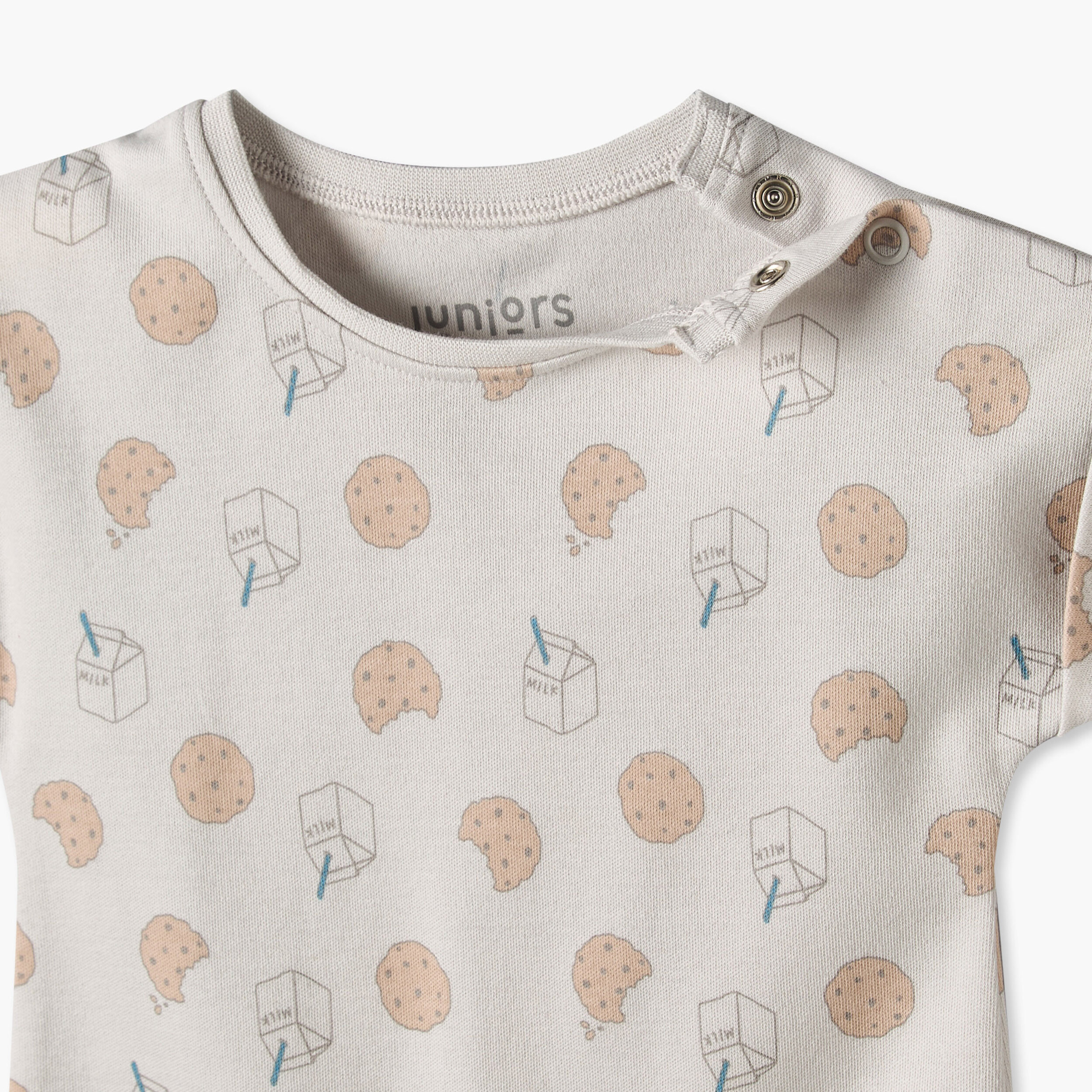 Juniors Round Neck Short Sleeves Romper with Milk and Cookie Print-baby-boys-clothing-rompers-image-4
