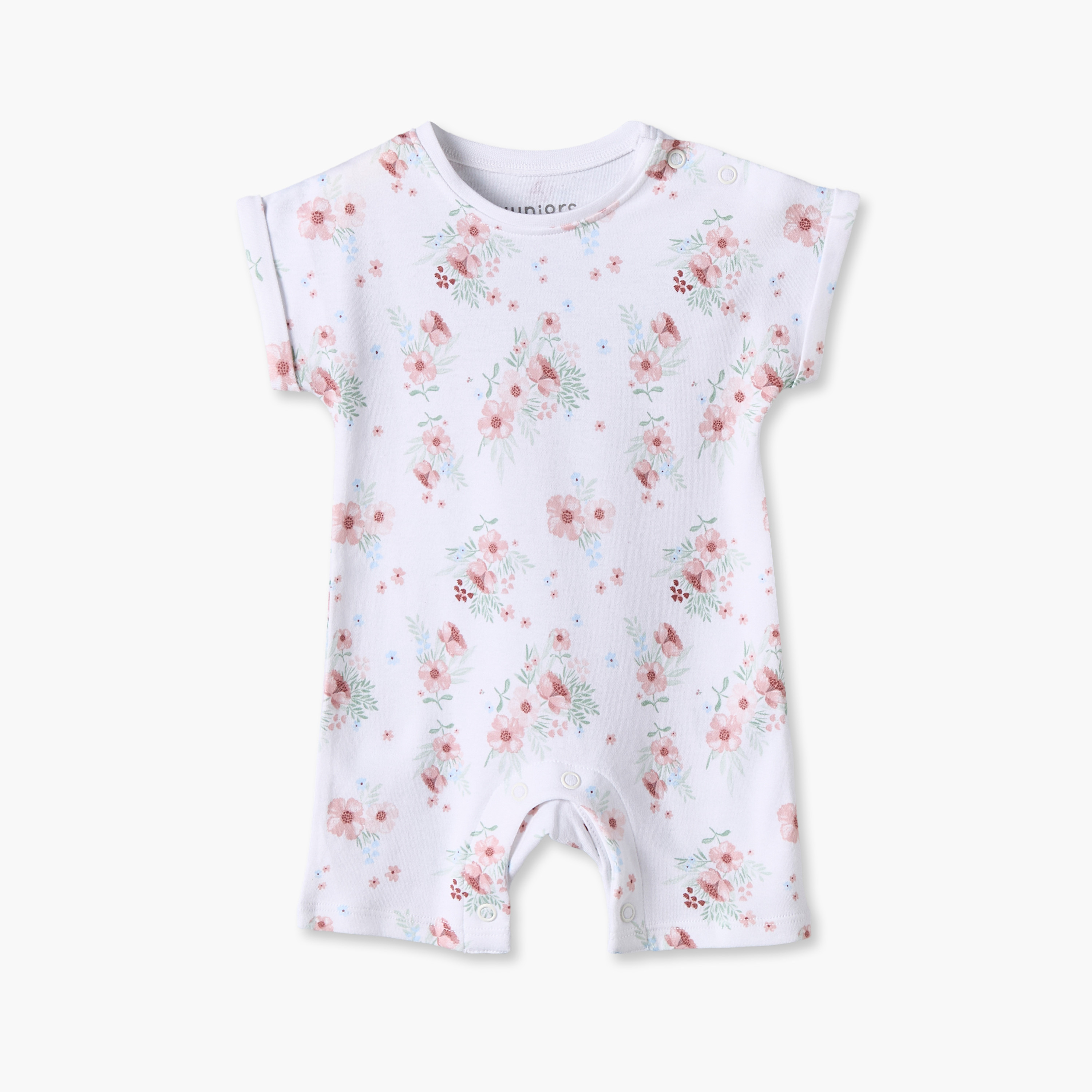 Juniors Round Neck Short Sleeves Romper with Floral Print-baby-girls-clothing-rompers-image-2