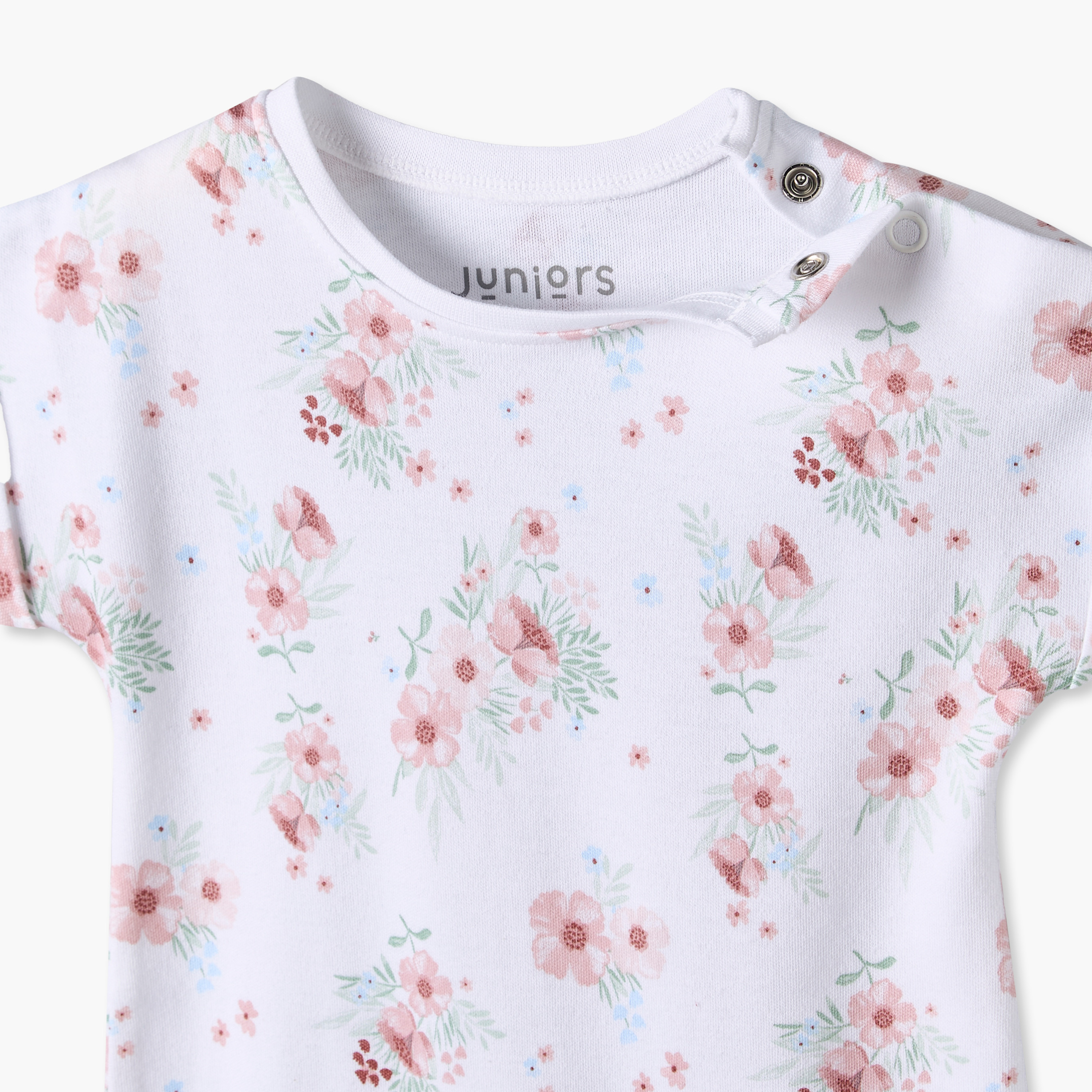Juniors Round Neck Short Sleeves Romper with Floral Print-baby-girls-clothing-rompers-image-4