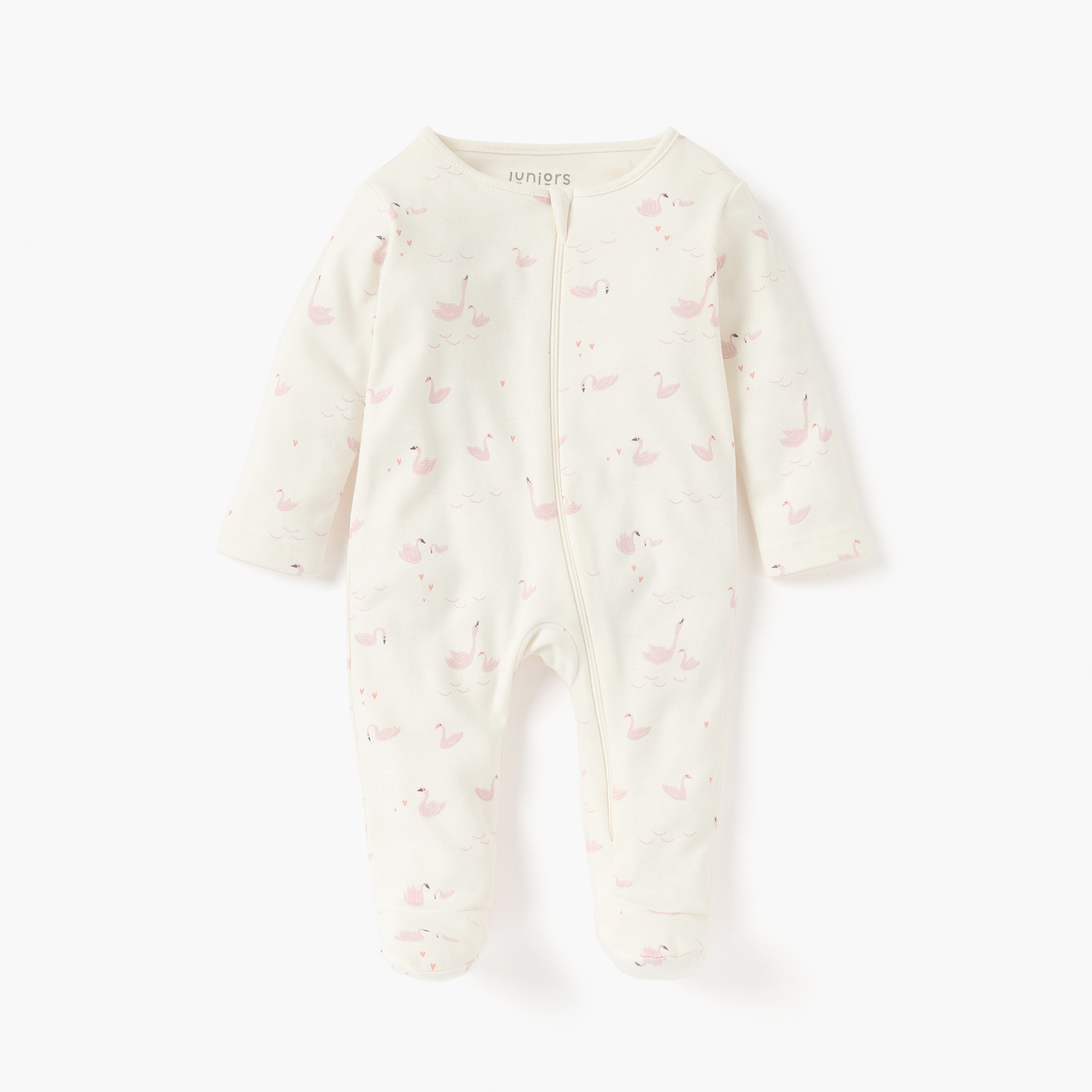 بدلة نوم مغلقة القدمين بسحاب إغلاق وطبعات فلامنجو من جونيورز-baby-girls-clothing-nightwear-sleepsuits-image-1