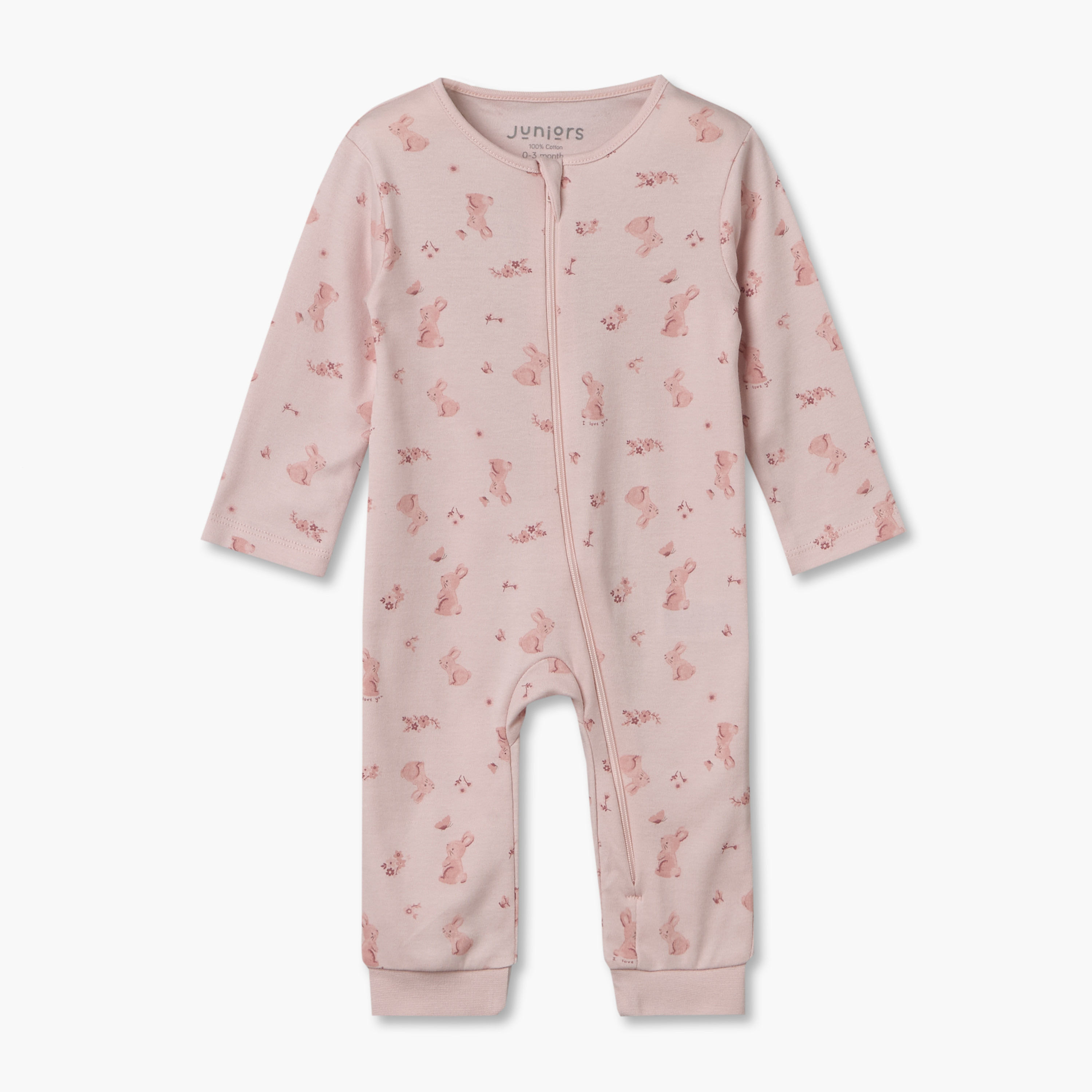 Juniors Cotton Crew Neck Long Sleeves Sleepsuit with Bunny Print-baby-girls-clothing-nightwear-sleepsuits-image-2