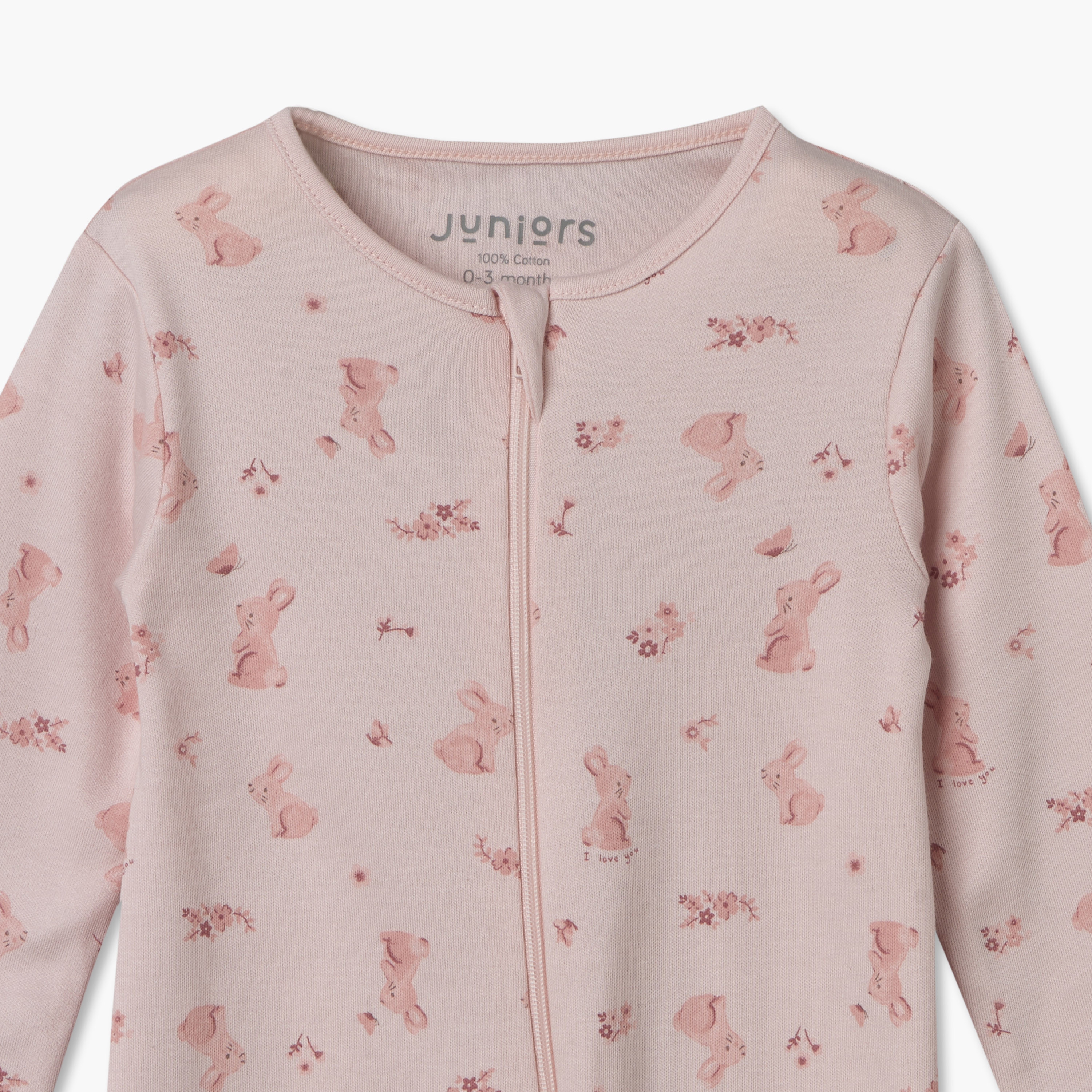 Juniors Cotton Crew Neck Long Sleeves Sleepsuit with Bunny Print-baby-girls-clothing-nightwear-sleepsuits-image-4