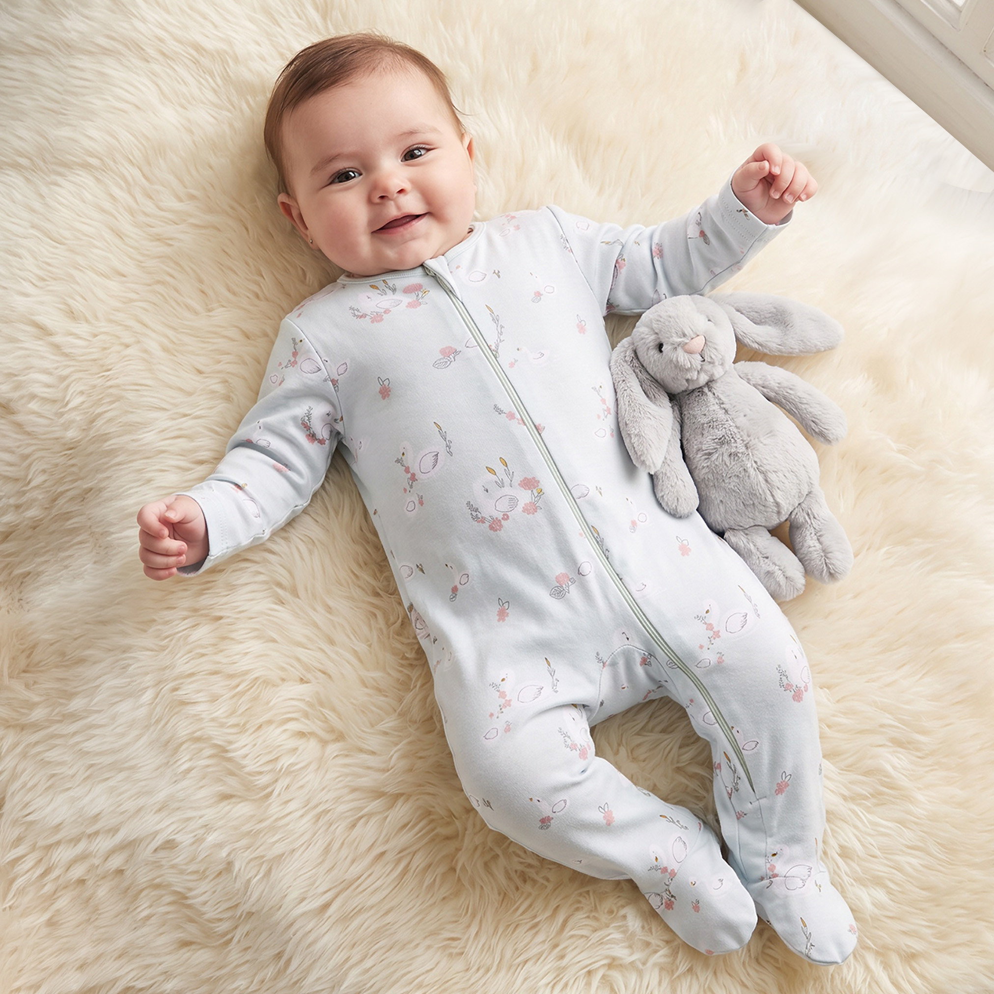 Juniors Cotton Crew Neck Long Sleeves Sleepsuit with Zip Closure-baby-girls-clothing-nightwear-sleepsuits-image-1