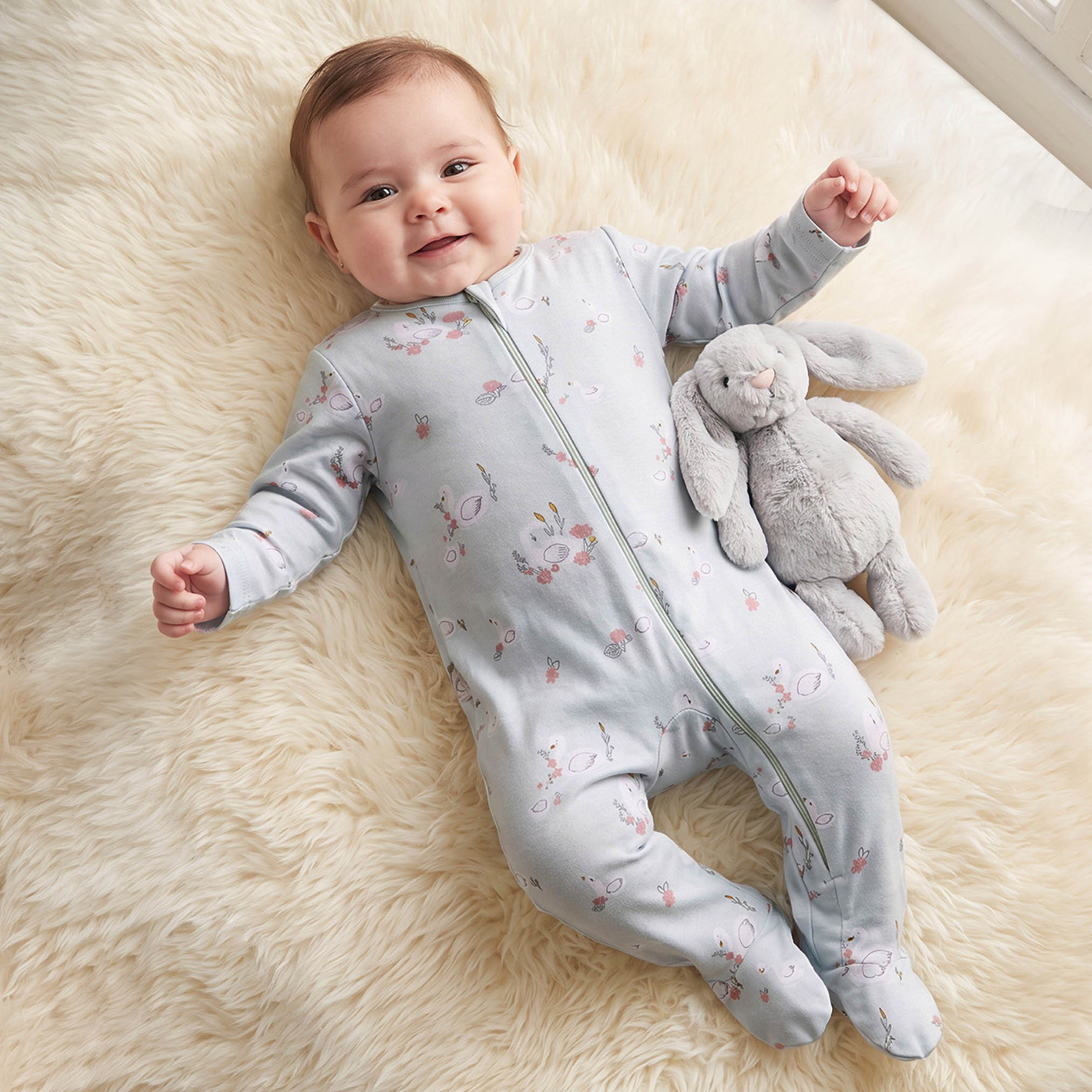 بدلة نوم قطن بأكمام طويلة وياقة ضيقة وسحّاب إغلاق من جونيورز-baby-girls-clothing-nightwear-sleepsuits-image-1