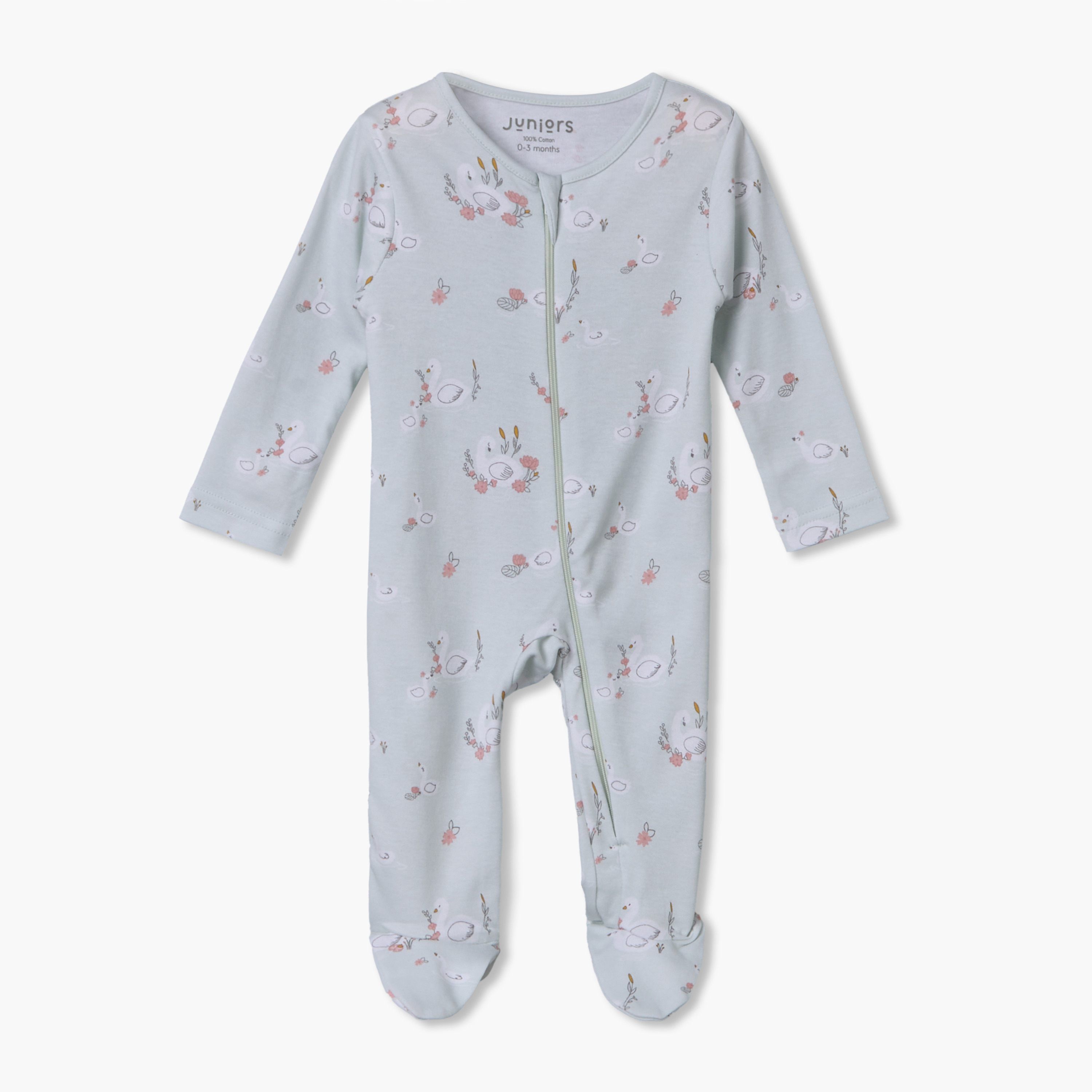 Juniors Cotton Crew Neck Long Sleeves Sleepsuit with Zip Closure-baby-girls-clothing-nightwear-sleepsuits-image-2