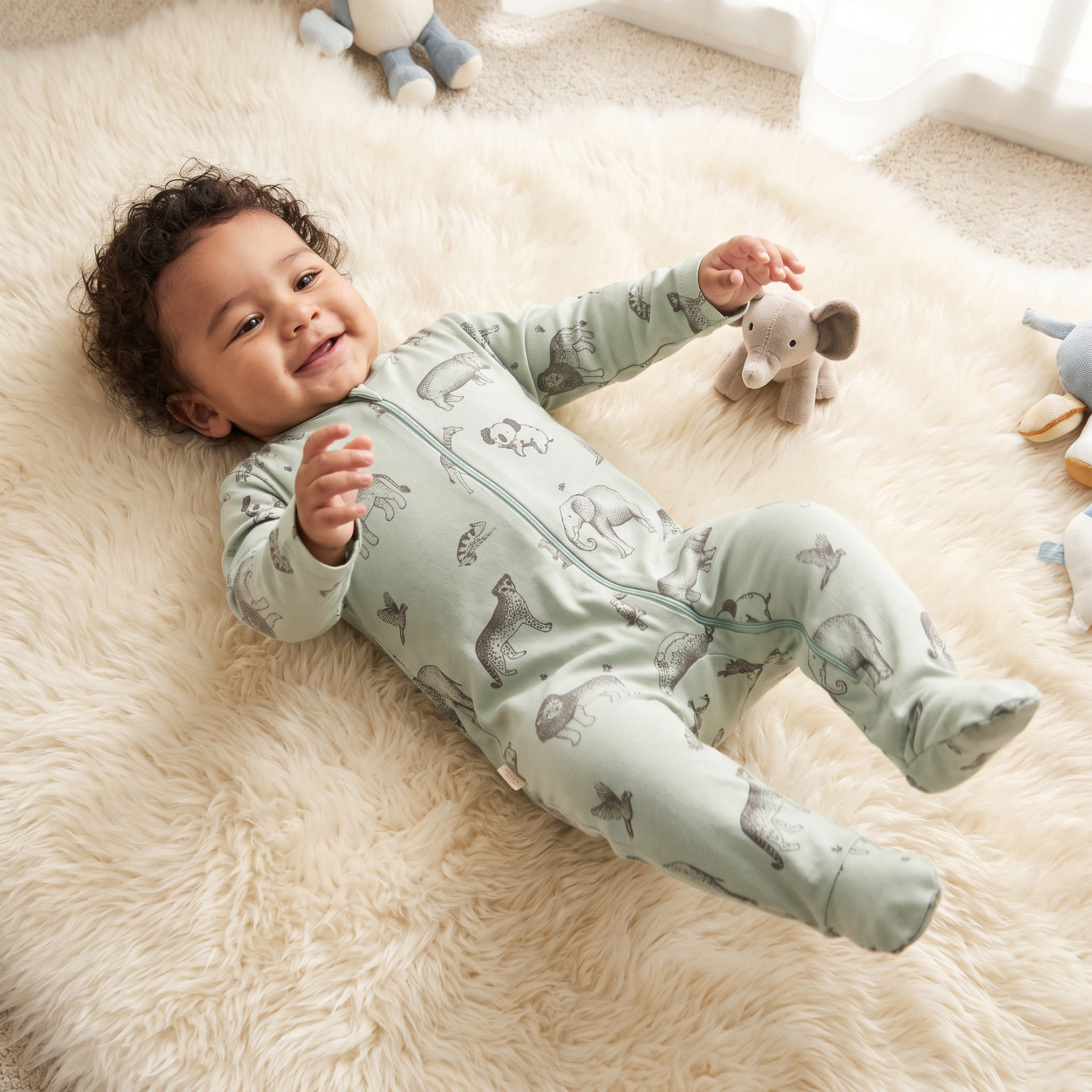 Juniors Cotton Crew Neck Long Sleeves Sleepsuit with Safari Print-baby-boys-clothing-nightwear-sleepsuits-image-1