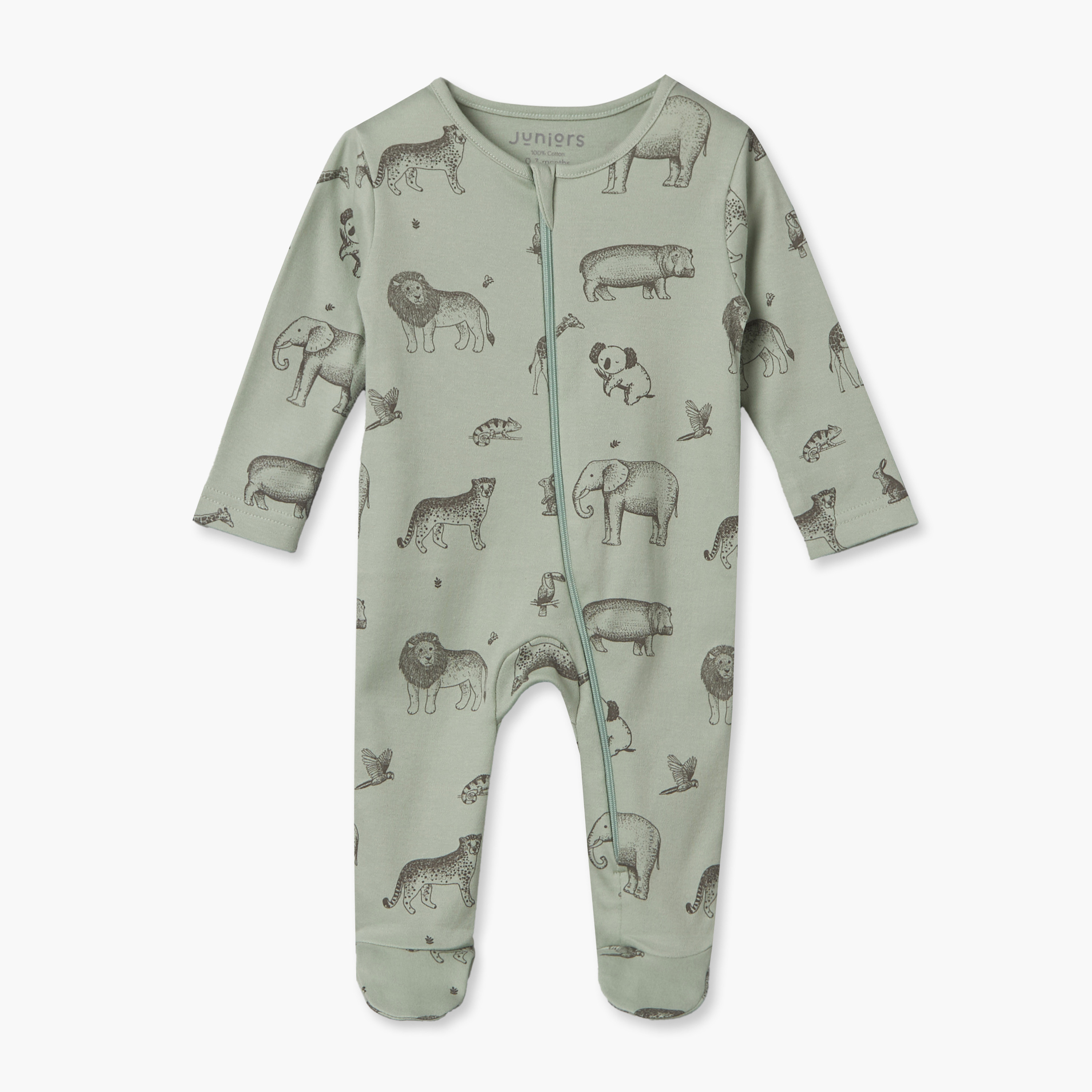 Juniors Cotton Crew Neck Long Sleeves Sleepsuit with Safari Print-baby-boys-clothing-nightwear-sleepsuits-image-2