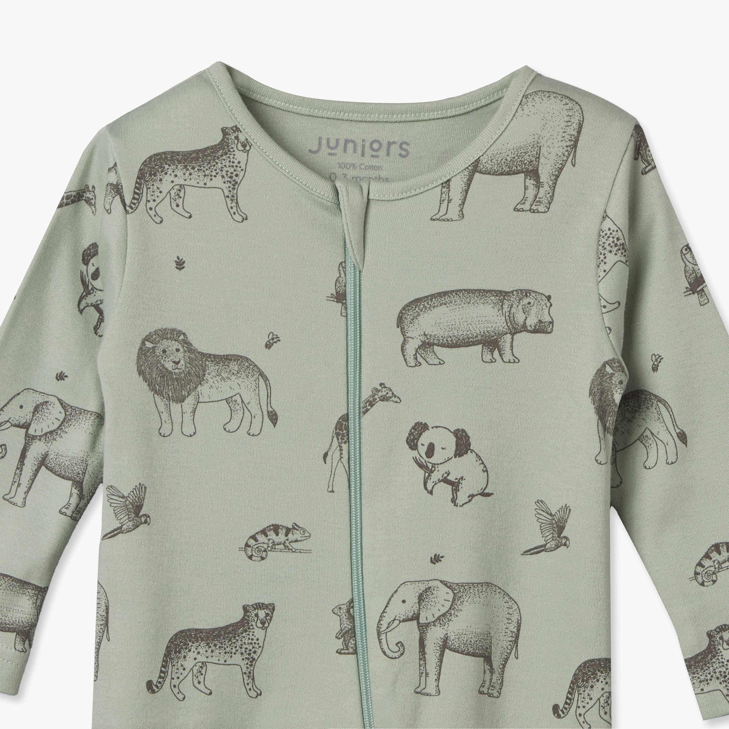 Juniors Cotton Crew Neck Long Sleeves Sleepsuit with Safari Print-baby-boys-clothing-nightwear-sleepsuits-image-4