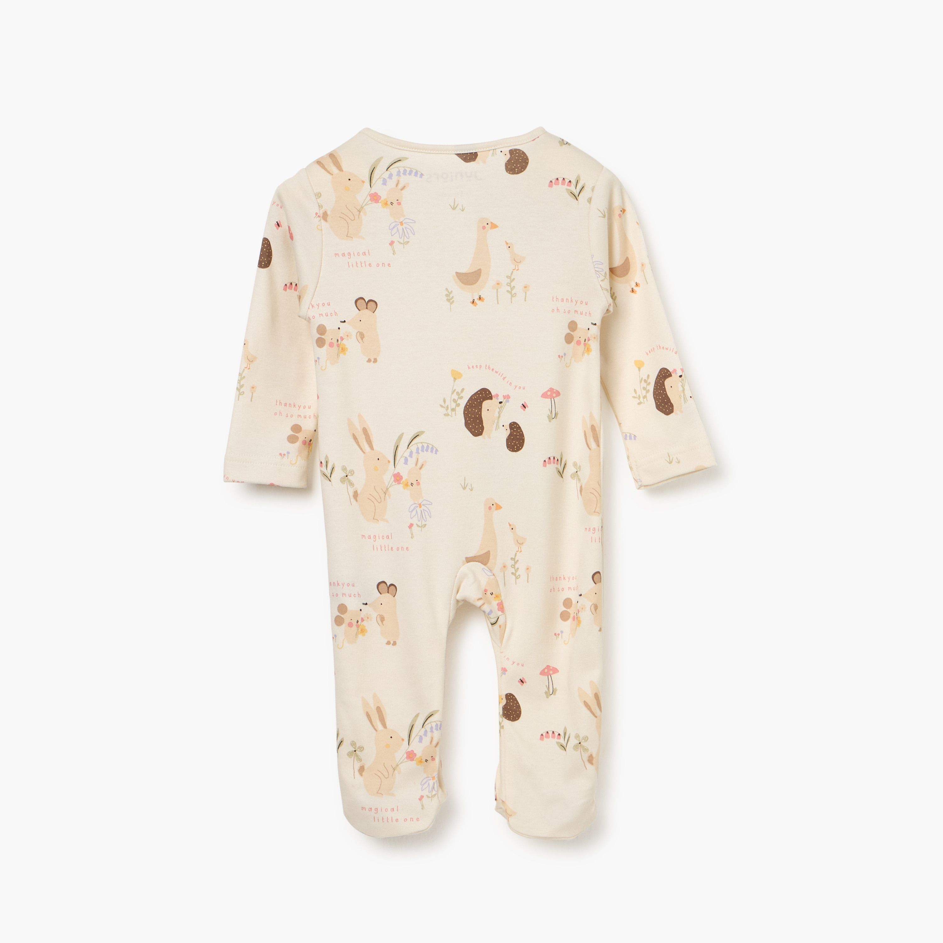 Juniors Printed Sleepsuit with Long Sleeves and Zip Closure-baby-girls-clothing-nightwear-sleepsuits-image-2