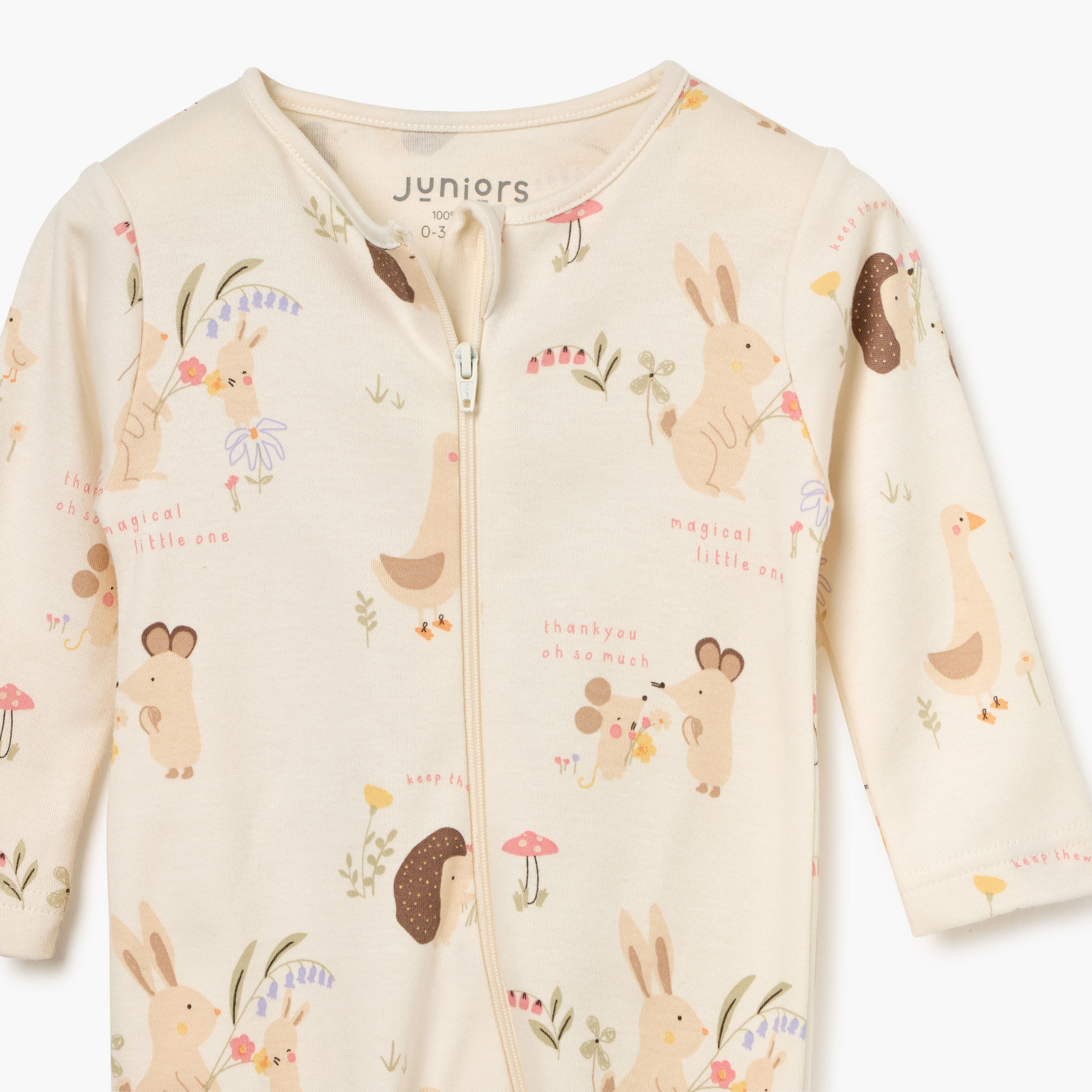 Juniors Printed Sleepsuit with Long Sleeves and Zip Closure-baby-girls-clothing-nightwear-sleepsuits-image-3