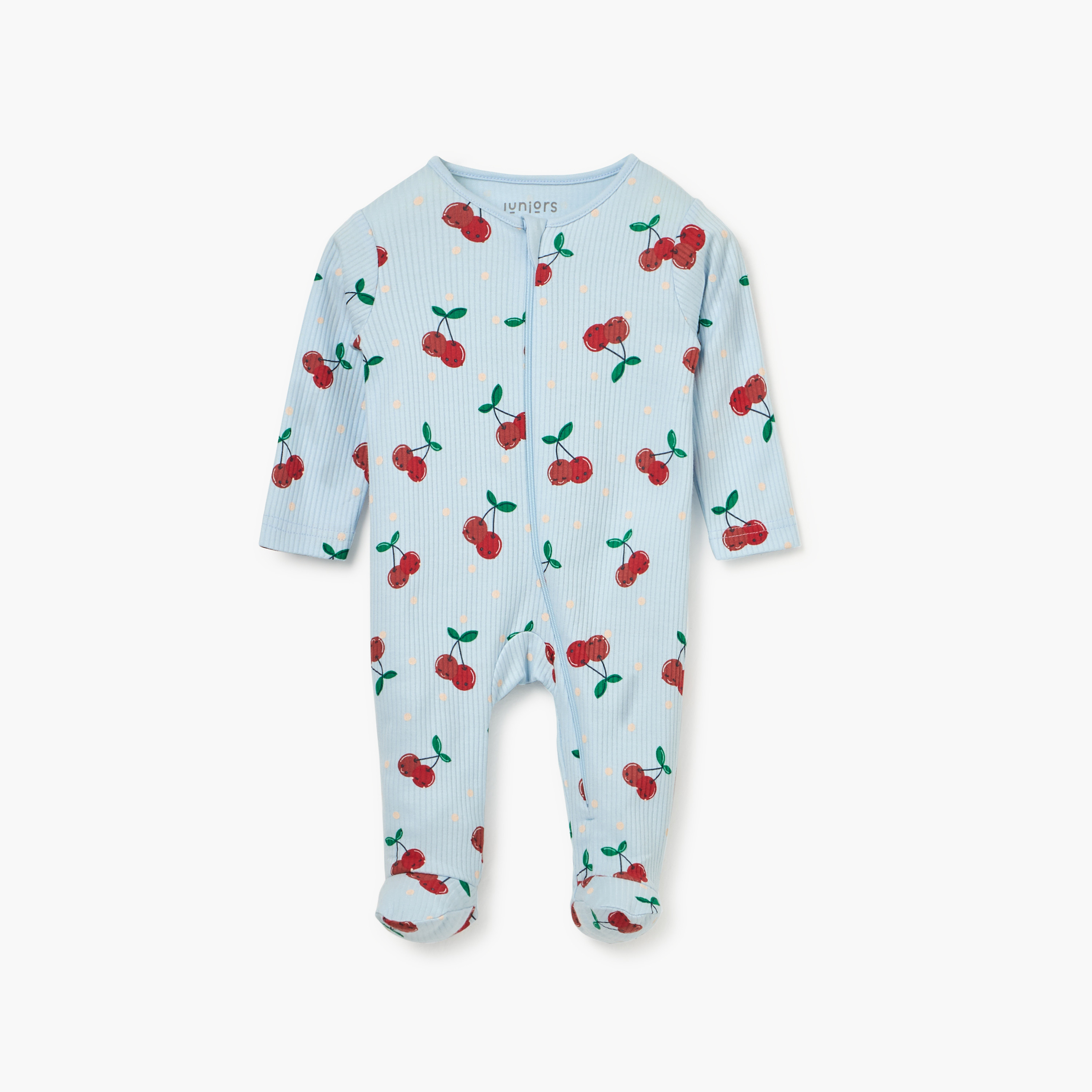 Juniors Cherry Print Sleepsuit with Long Sleeves and Zip Closure-baby-girls-clothing-nightwear-sleepsuits-image-1