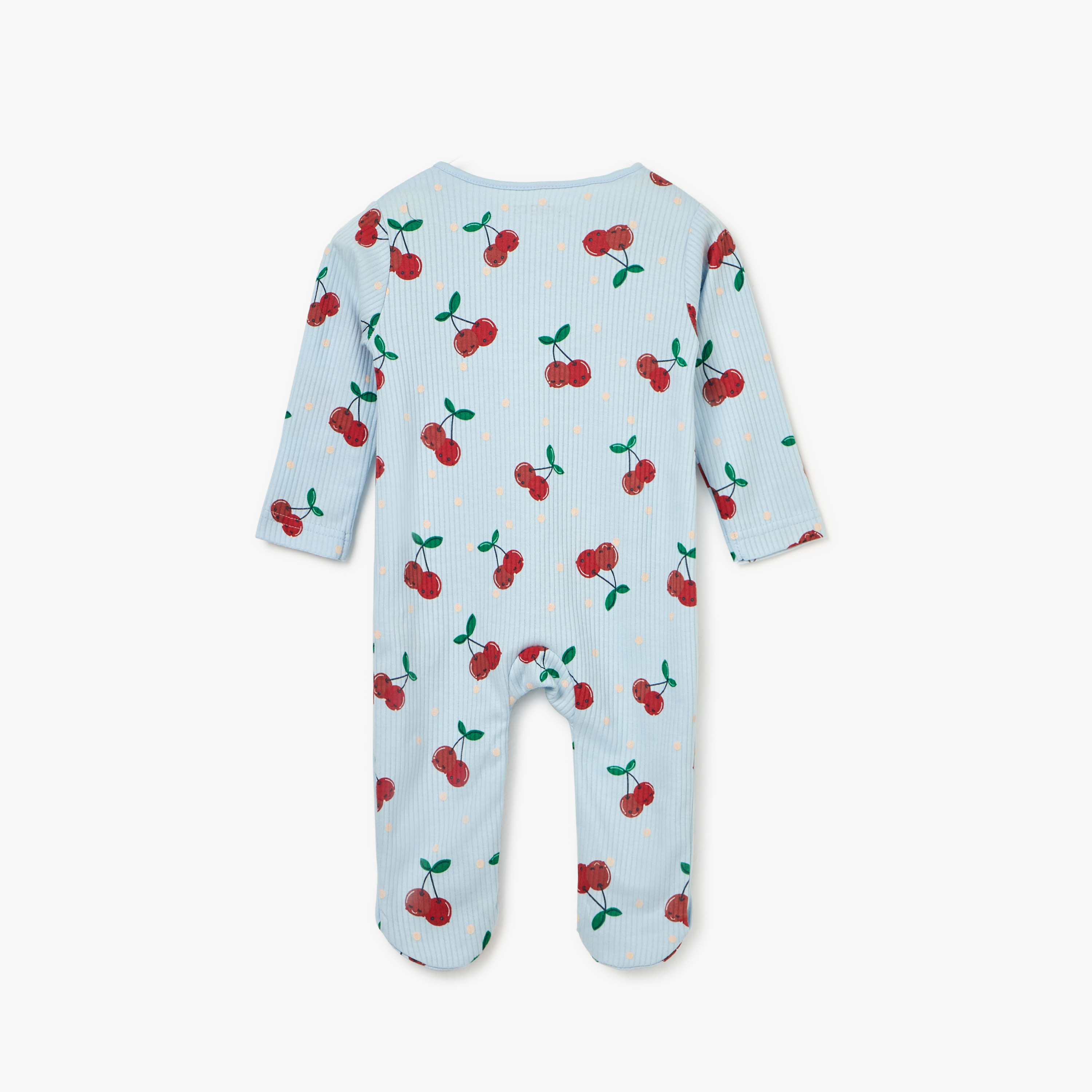 Juniors Cherry Print Sleepsuit with Long Sleeves and Zip Closure-baby-girls-clothing-nightwear-sleepsuits-image-2