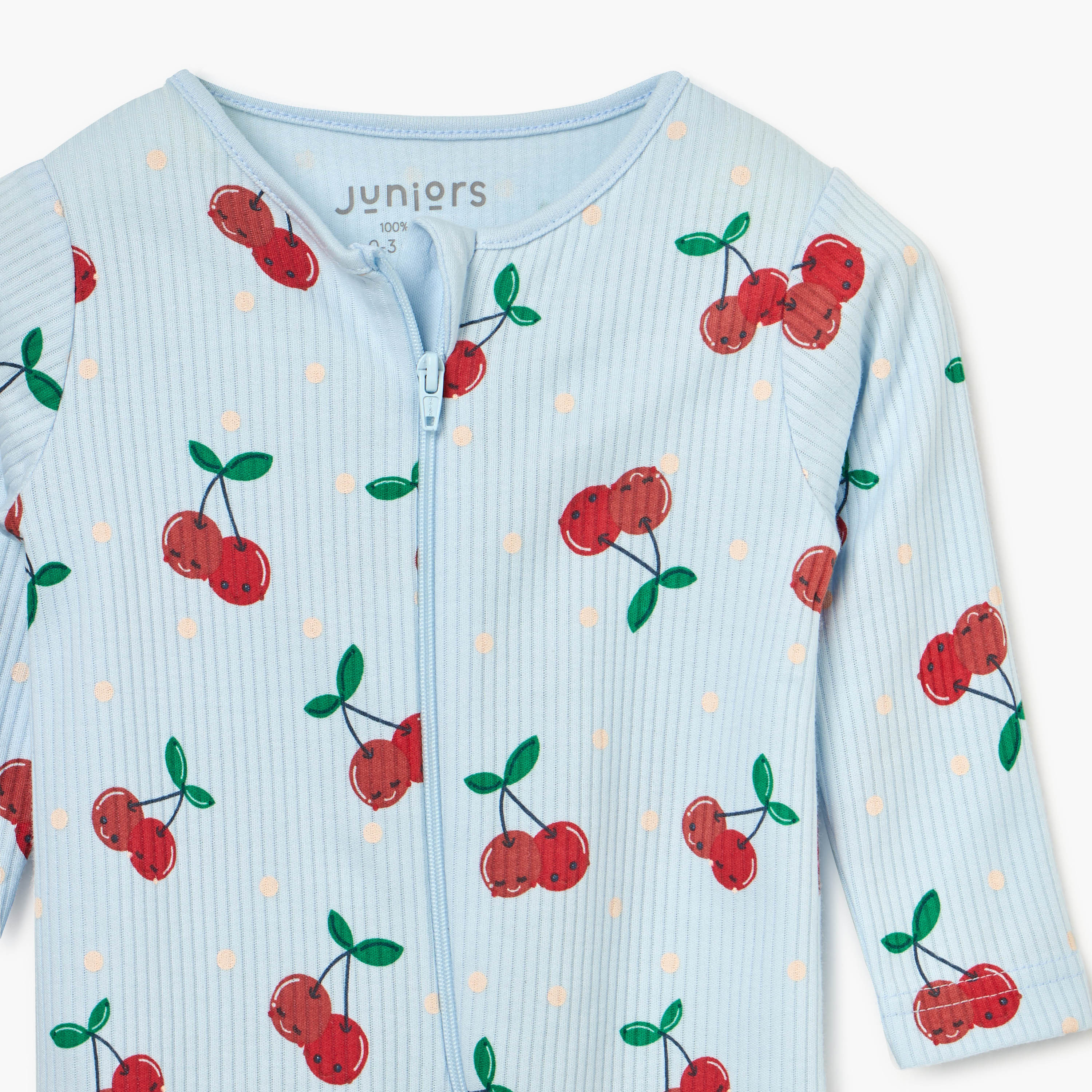 Juniors Cherry Print Sleepsuit with Long Sleeves and Zip Closure-baby-girls-clothing-nightwear-sleepsuits-image-3