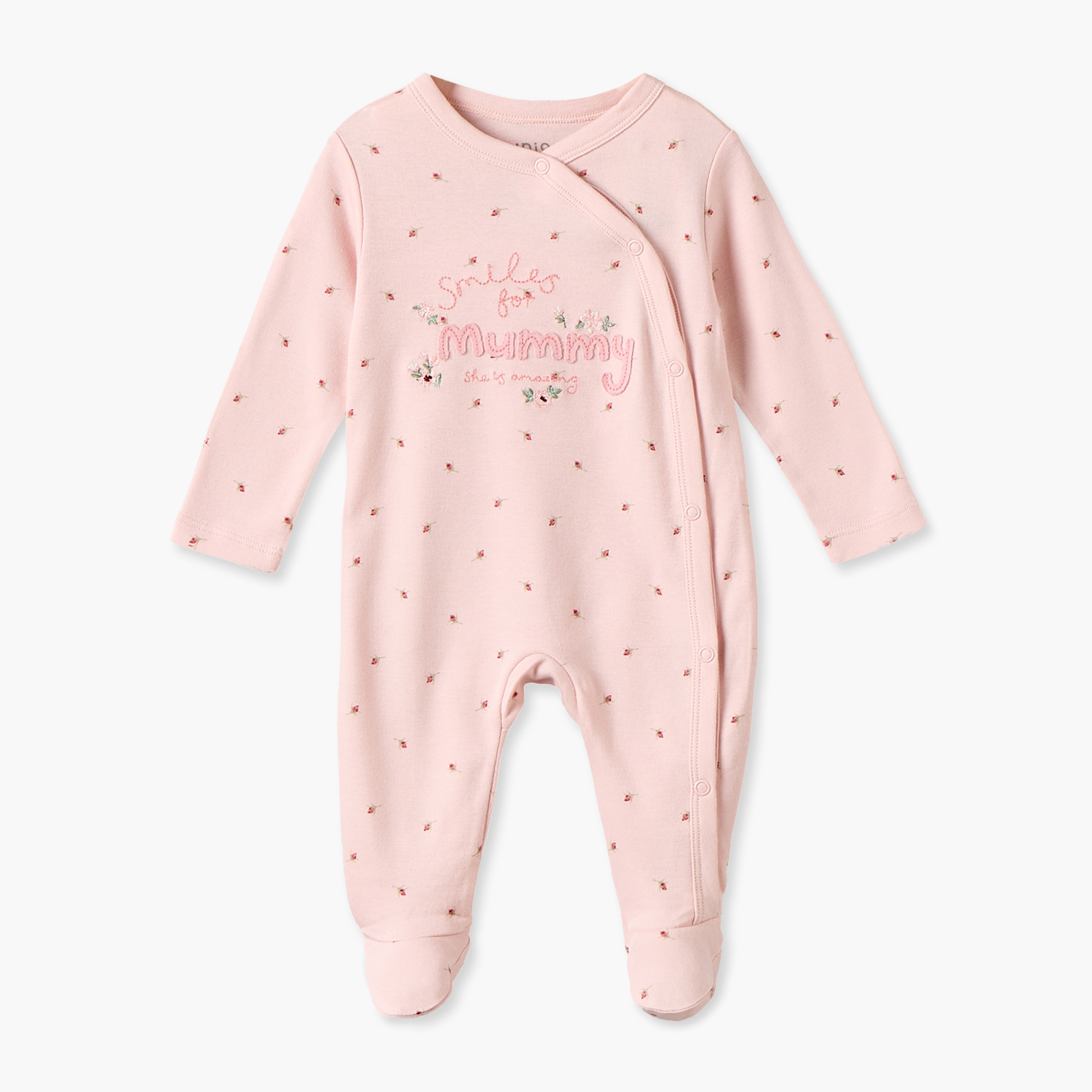 Juniors Cotton Crew Neck Long Sleeves Sleepsuit with Floral Print-baby-girls-clothing-nightwear-sleepsuits-image-1