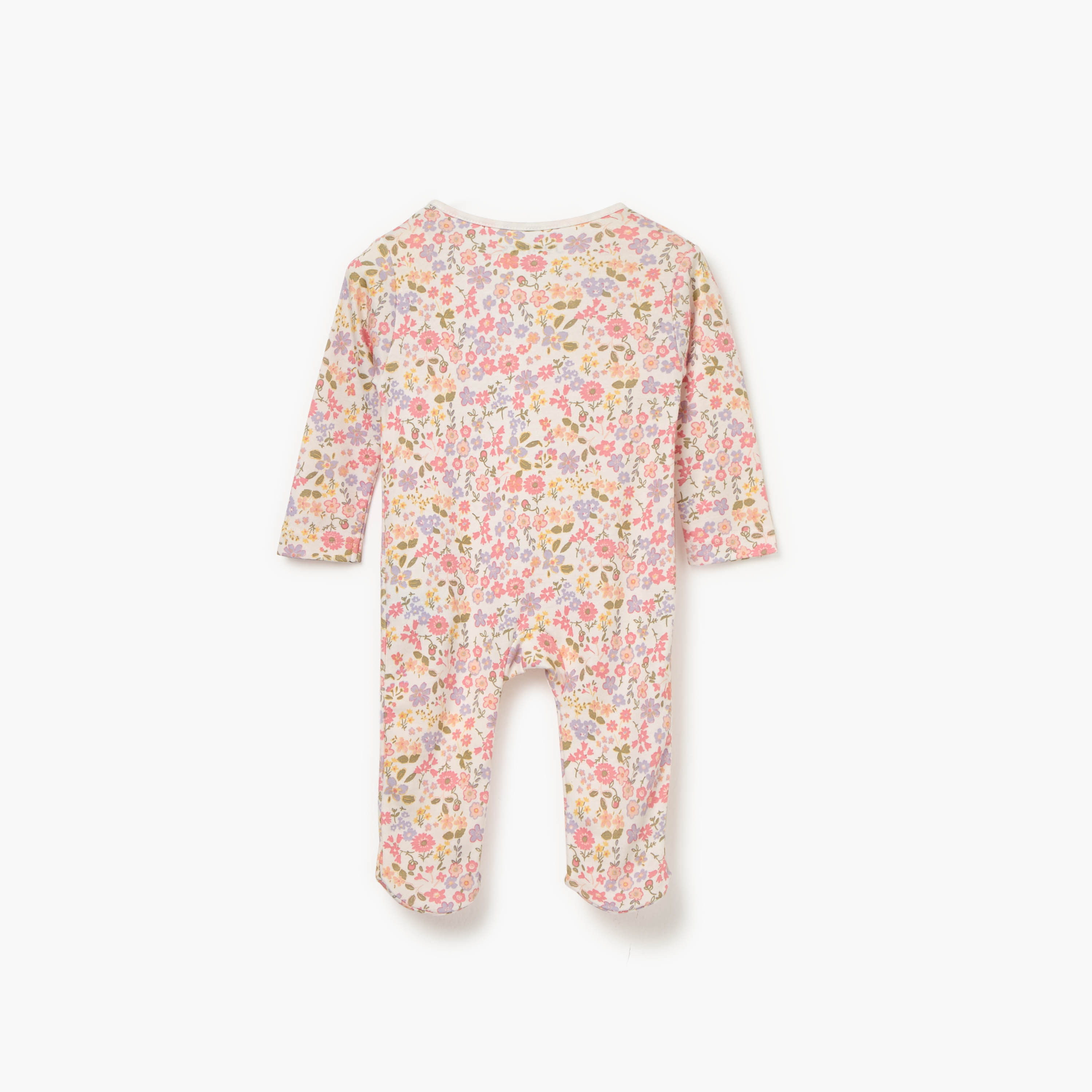 Juniors Floral Print Sleepsuit with Long Sleeves and Zip Closure-baby-girls-clothing-nightwear-sleepsuits-image-2