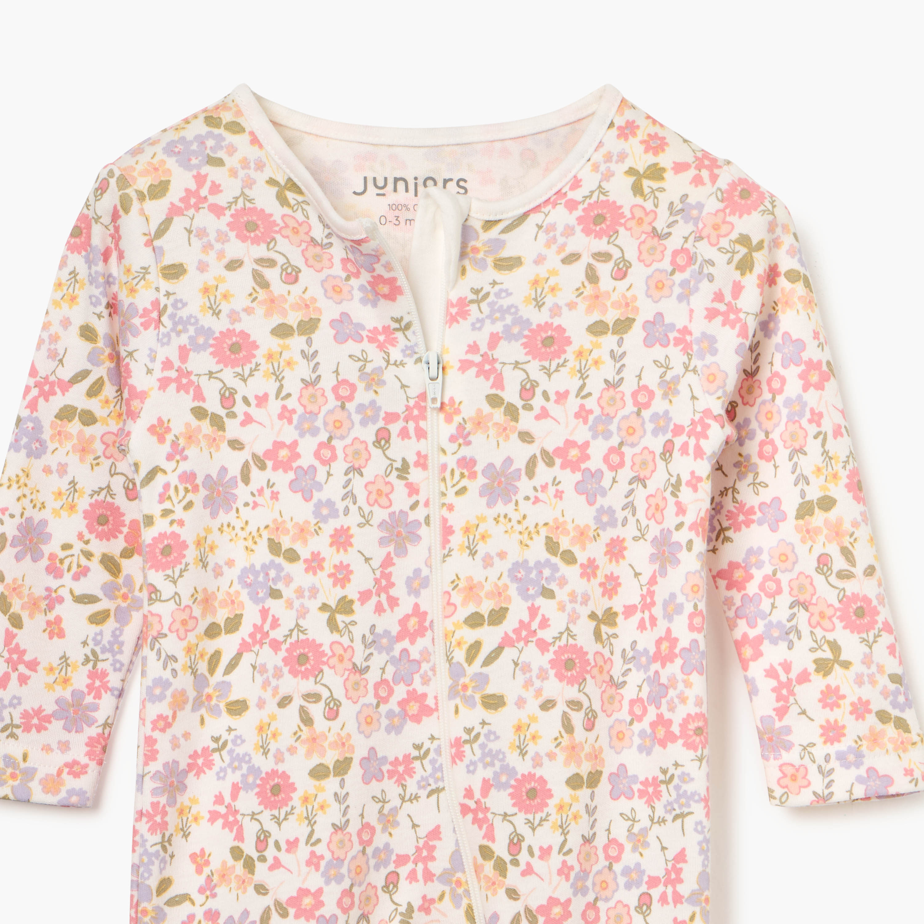 Juniors Floral Print Sleepsuit with Long Sleeves and Zip Closure-baby-girls-clothing-nightwear-sleepsuits-image-3
