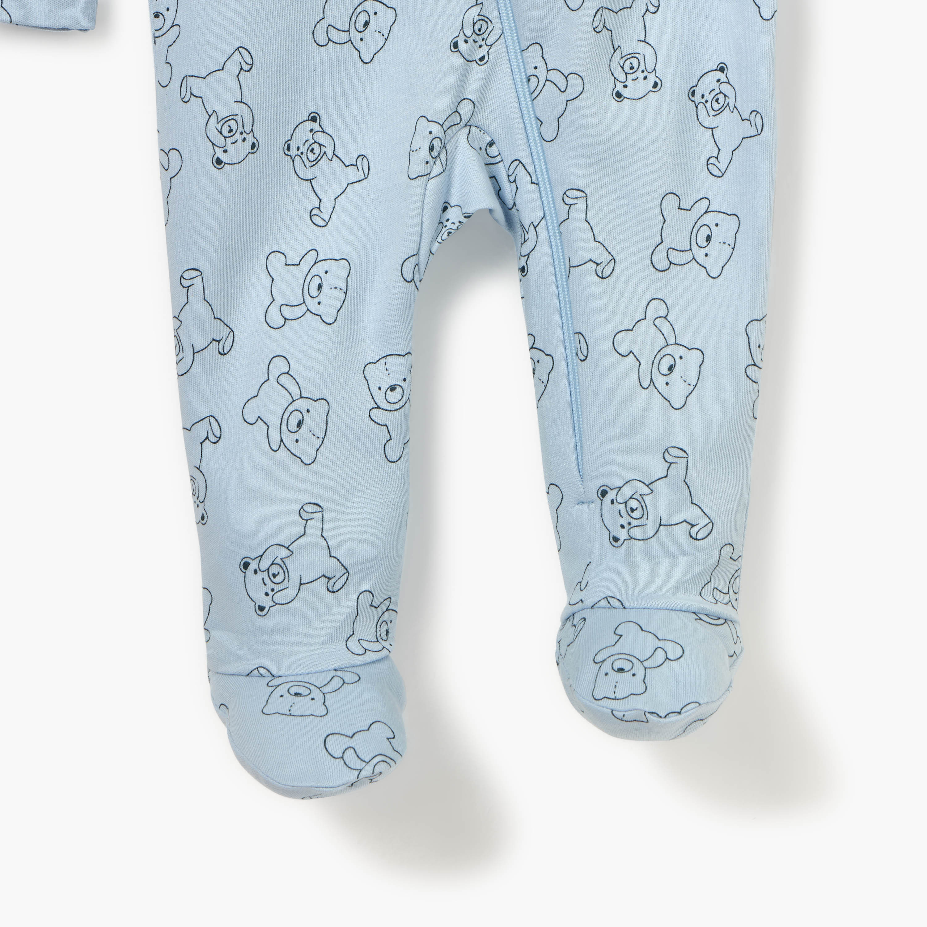 Juniors Teddy Bear Print Sleepsuit with Long Sleeves and Zip Closure-baby-boys-clothing-nightwear-sleepsuits-image-4