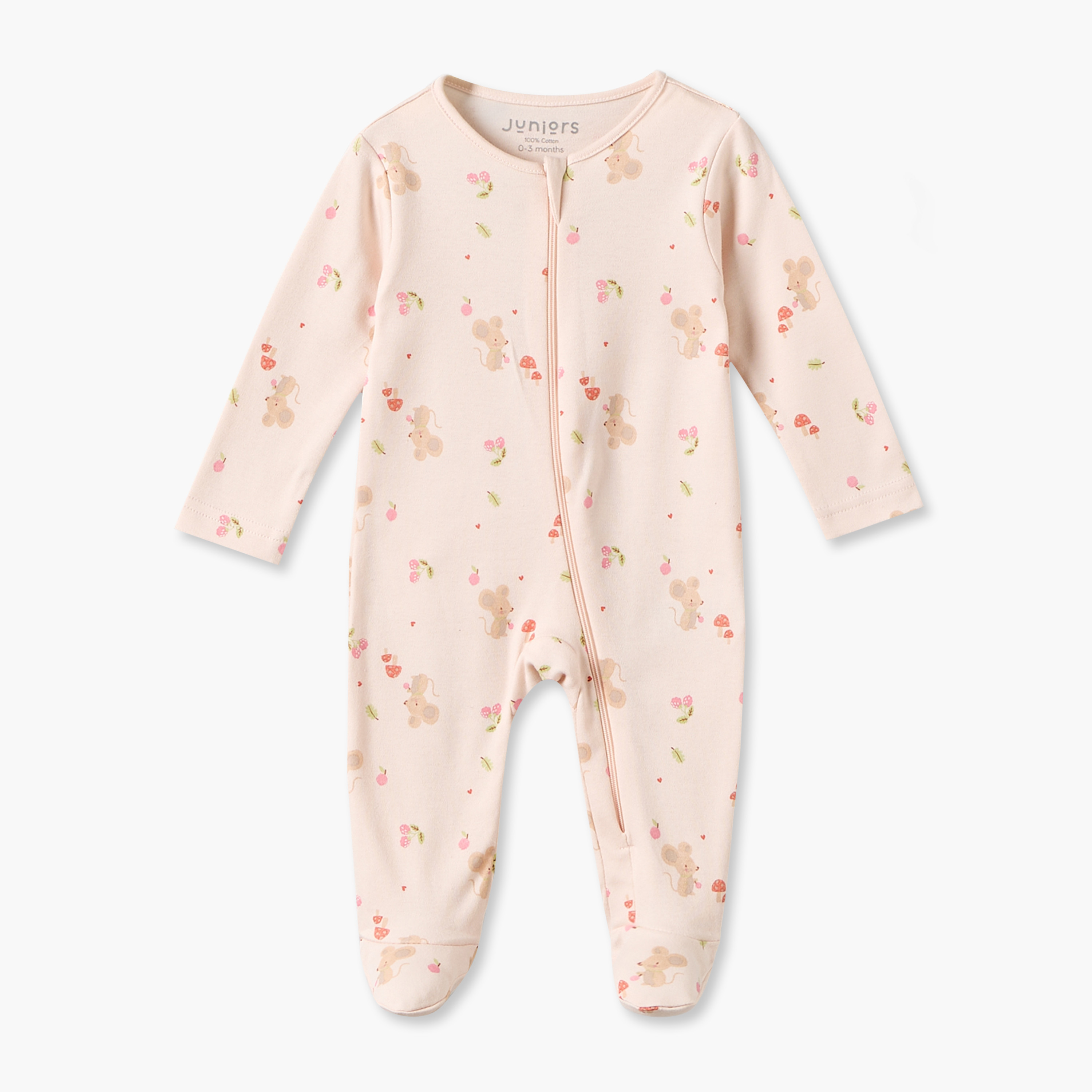 Juniors Cotton Crew Neck Long Sleeves Sleepsuit with Mouse Print-baby-girls-clothing-nightwear-sleepsuits-image-1