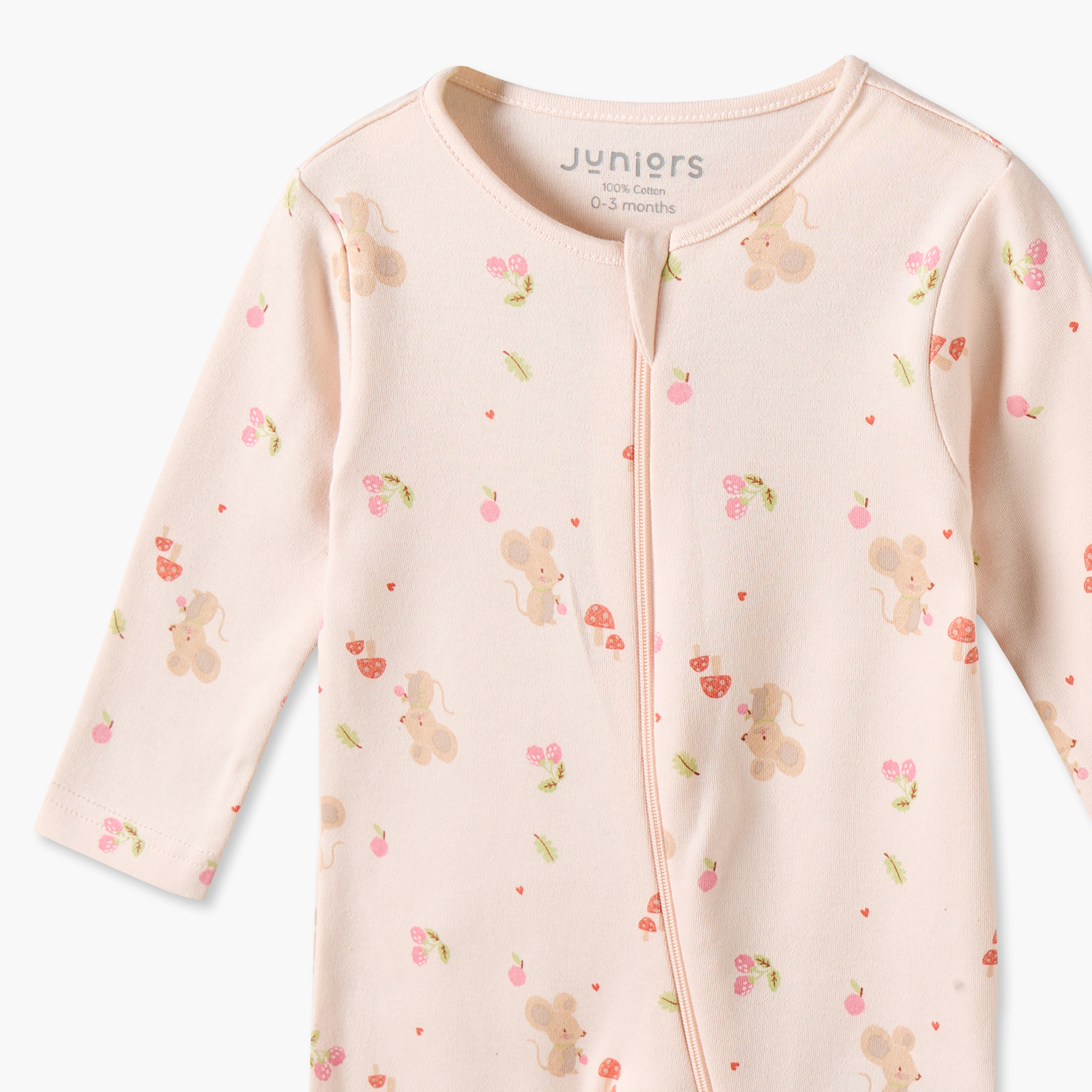Juniors Cotton Crew Neck Long Sleeves Sleepsuit with Mouse Print-baby-girls-clothing-nightwear-sleepsuits-image-3