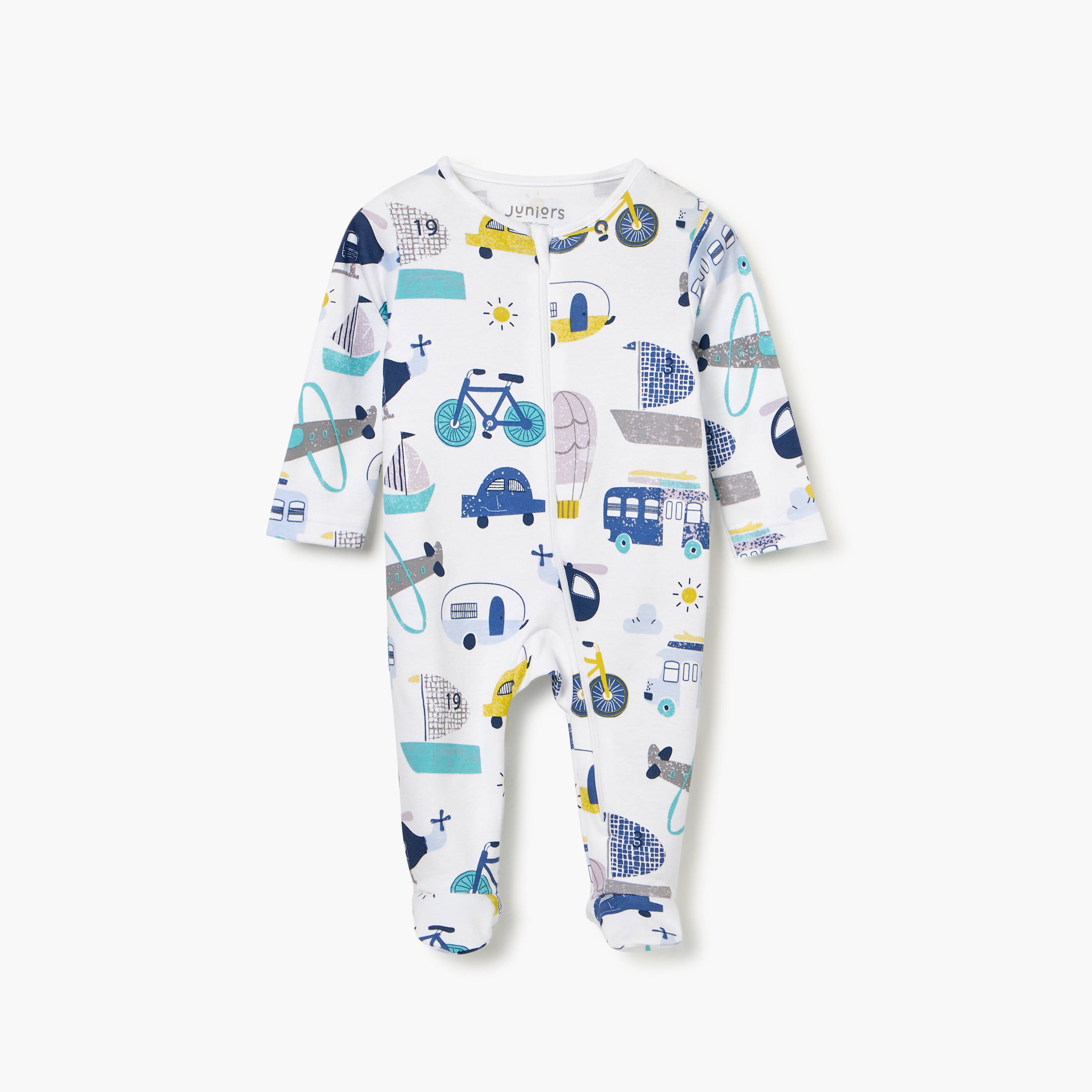 Juniors Printed Sleepsuit with Long Sleeves and Zip Closure-baby-boys-clothing-nightwear-sleepsuits-image-1