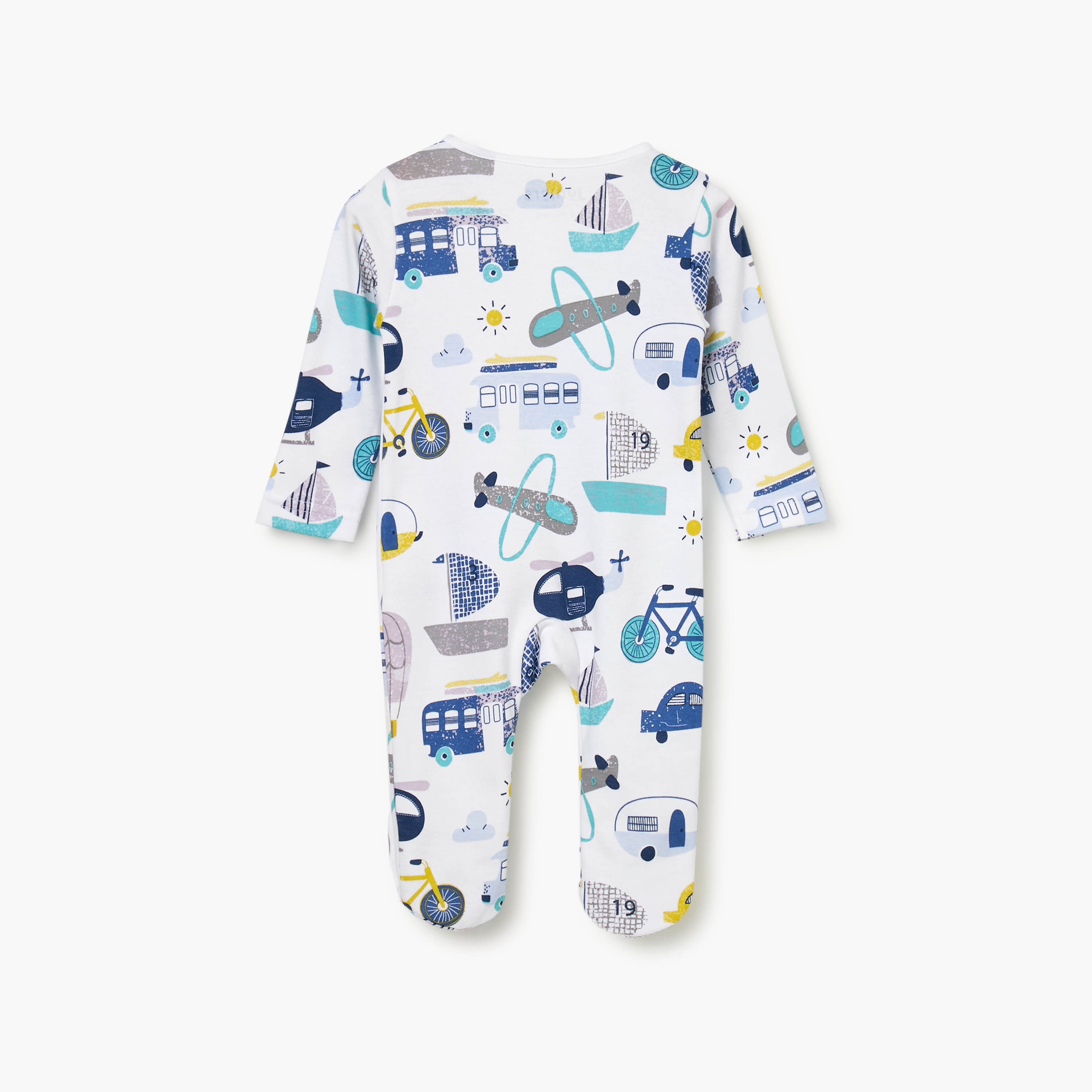 Juniors Printed Sleepsuit with Long Sleeves and Zip Closure-baby-boys-clothing-nightwear-sleepsuits-image-2