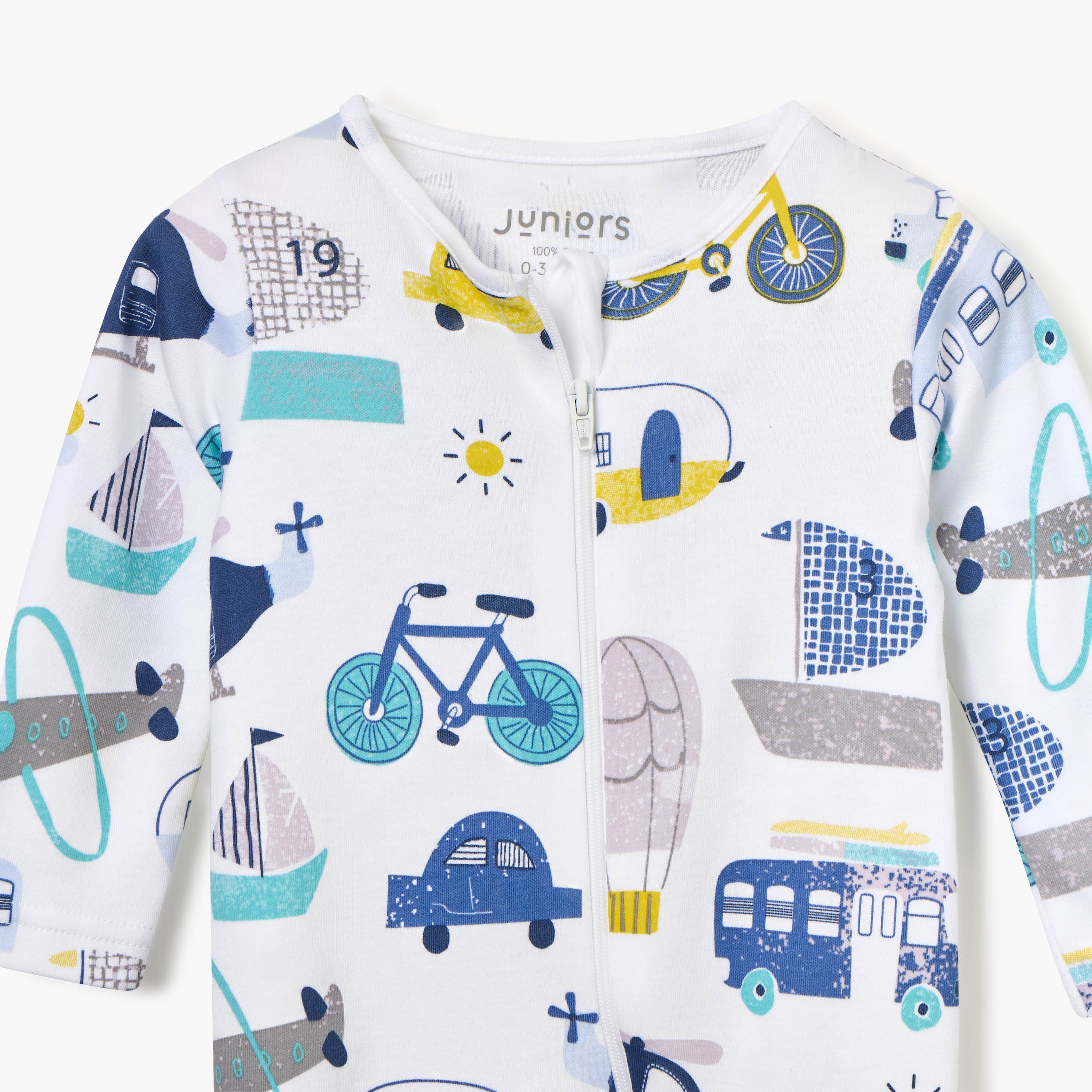 Juniors Printed Sleepsuit with Long Sleeves and Zip Closure-baby-boys-clothing-nightwear-sleepsuits-image-3