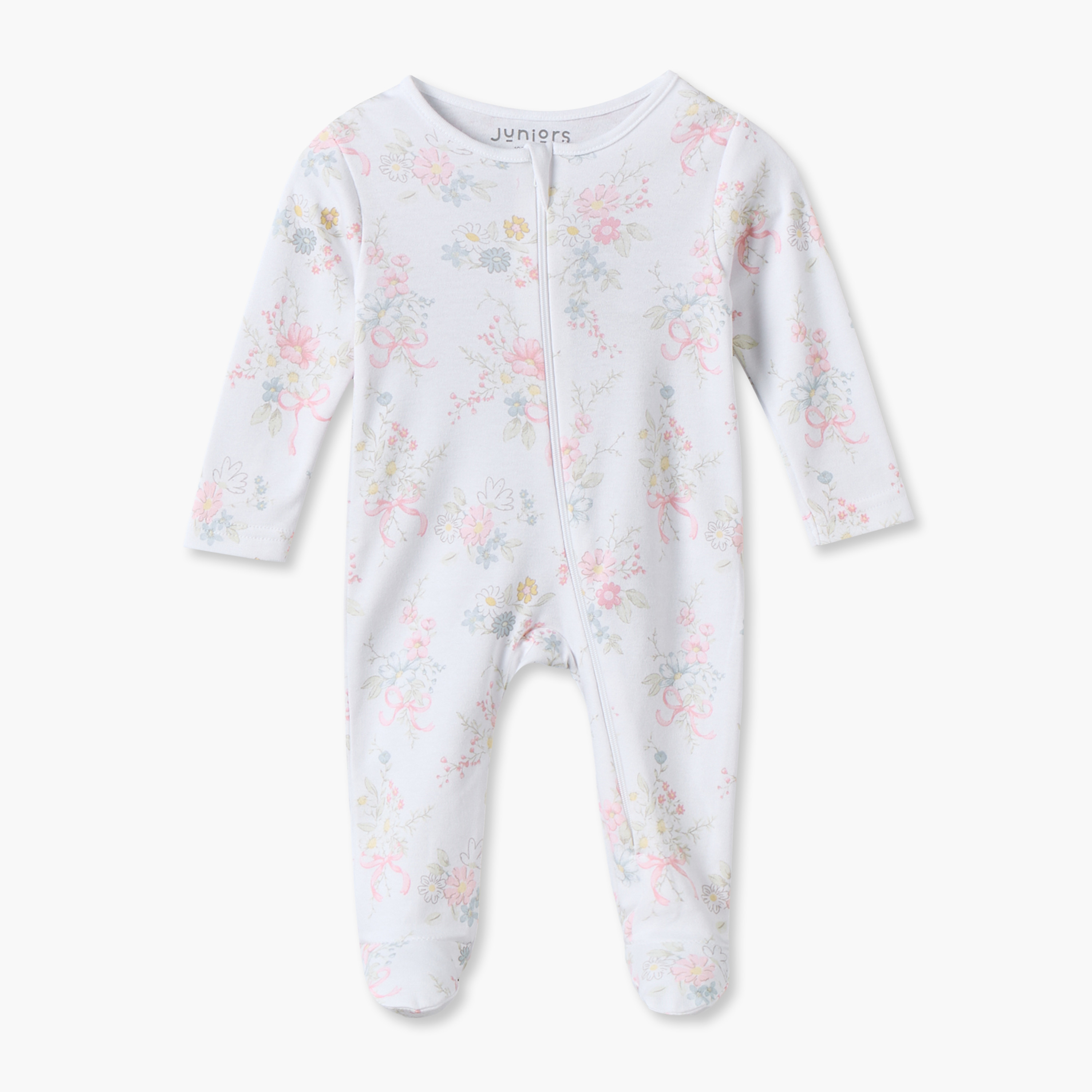 Juniors Cotton Crew Neck Long Sleeves Sleepsuit with Floral Print-baby-girls-clothing-nightwear-sleepsuits-image-1
