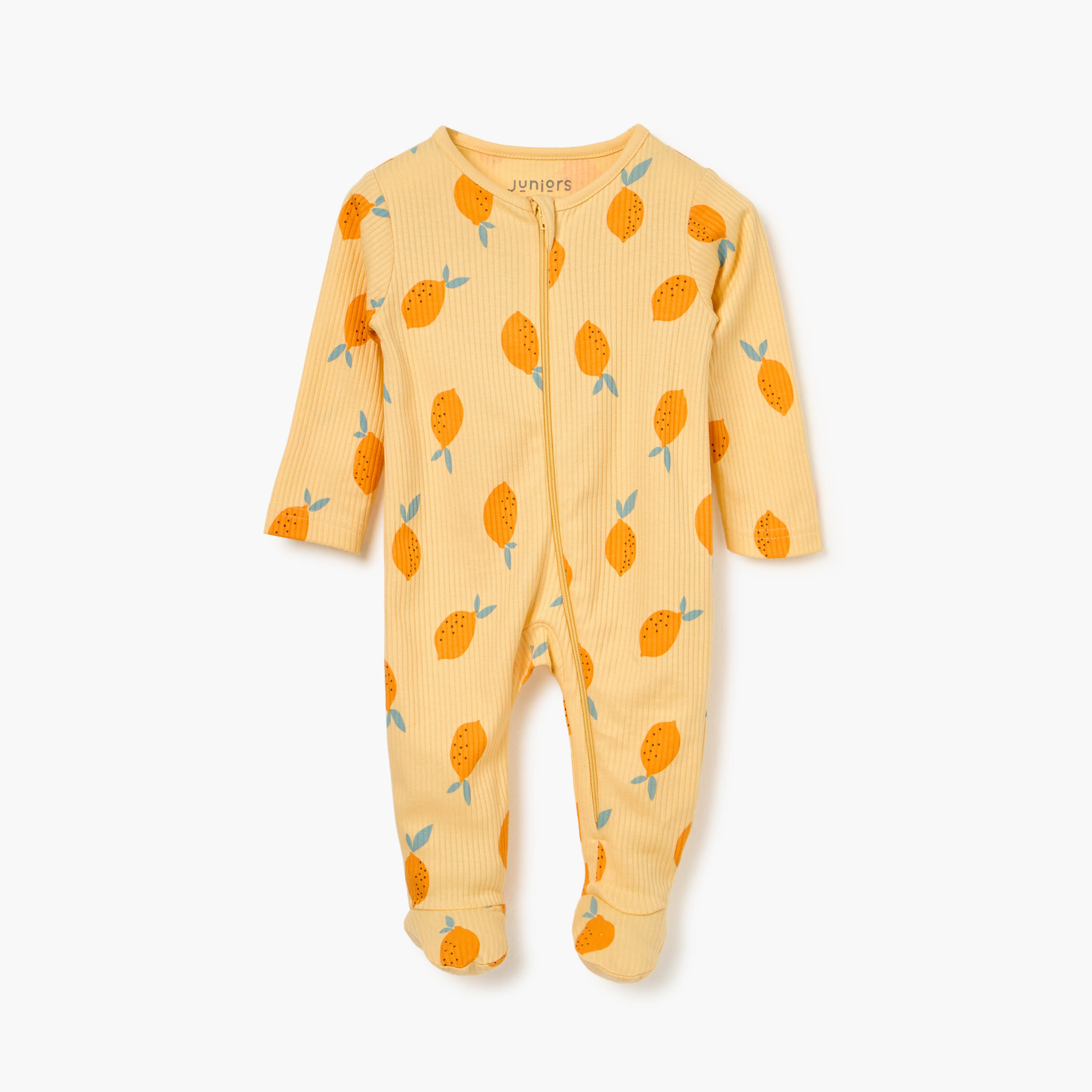 Juniors Lemon Print Sleepsuit with Long Sleeves and Zip Closure-baby-boys-clothing-nightwear-sleepsuits-image-1