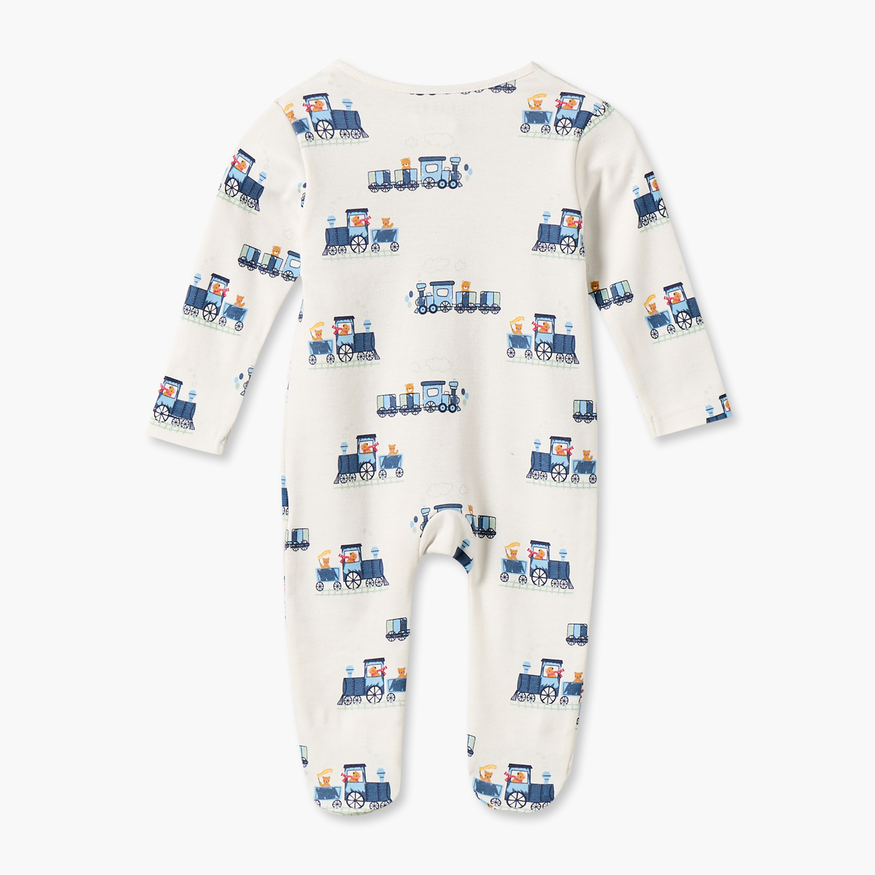 Juniors Cotton Crew Neck Long Sleeves Sleepsuit with Train Print-baby-boys-clothing-nightwear-sleepsuits-image-2