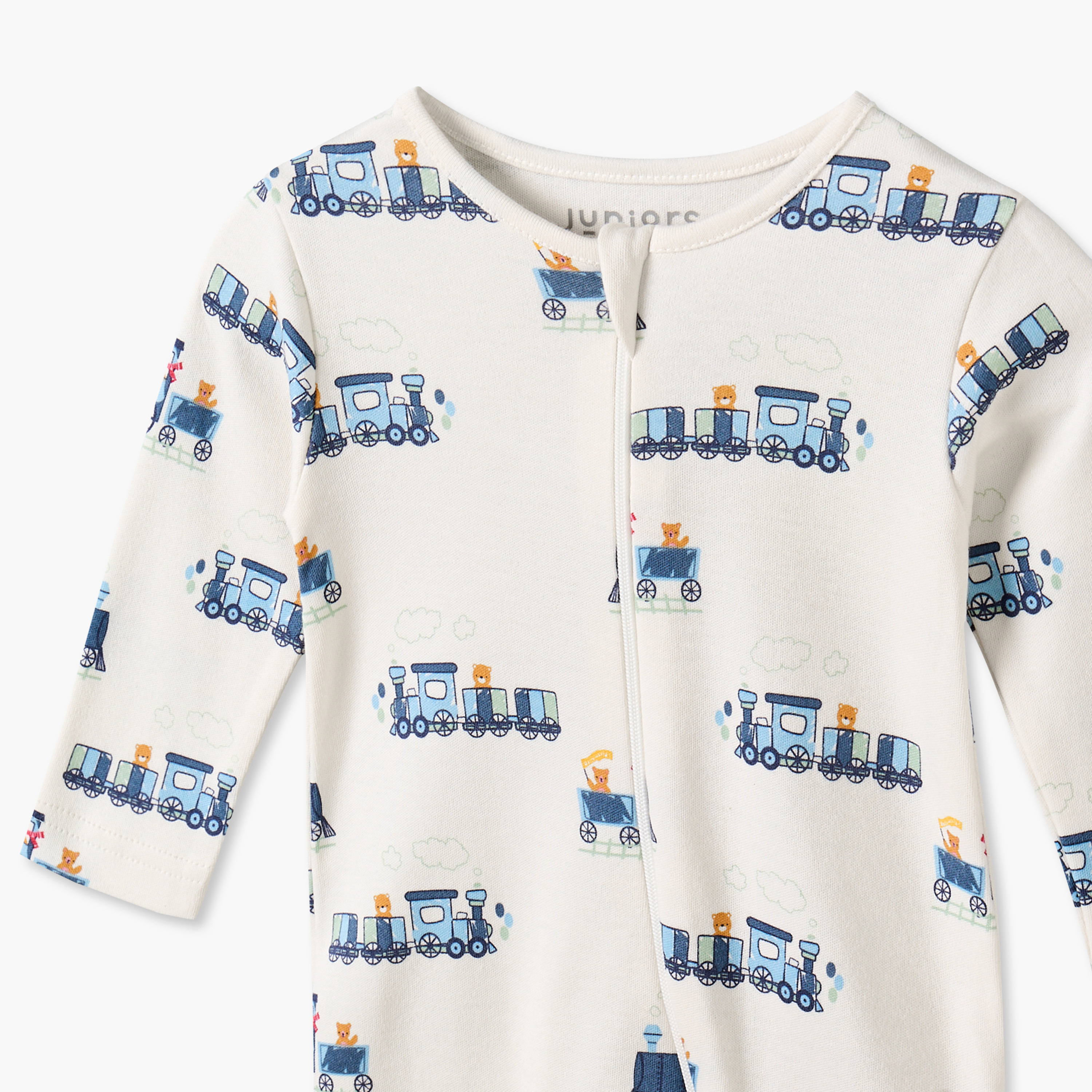 Juniors Cotton Crew Neck Long Sleeves Sleepsuit with Train Print-baby-boys-clothing-nightwear-sleepsuits-image-3