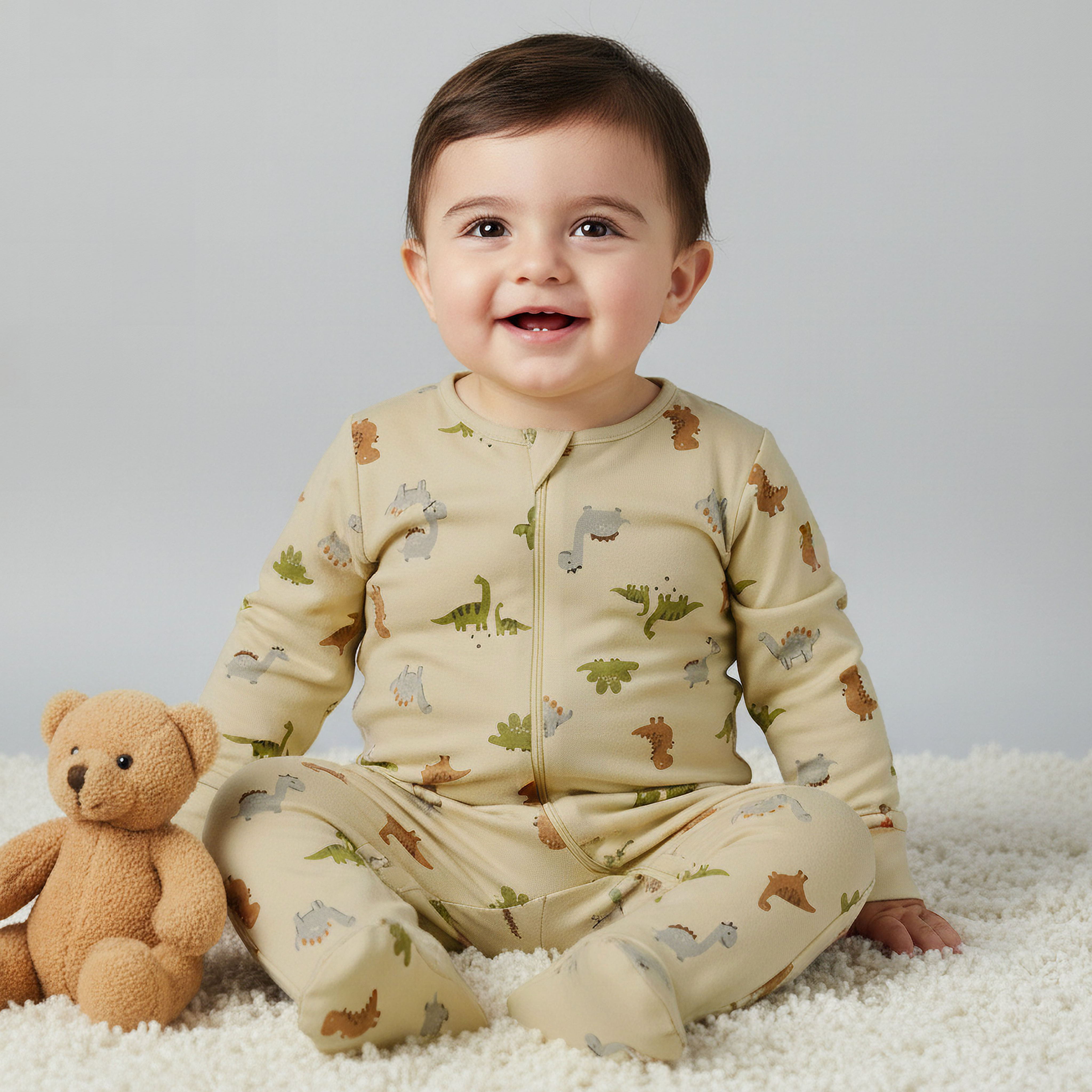 Juniors Cotton Round Neck Long Sleeves Sleepsuit with Dinosaur Print-promo_babyshop_Buy3for69_QAT130126-image-2