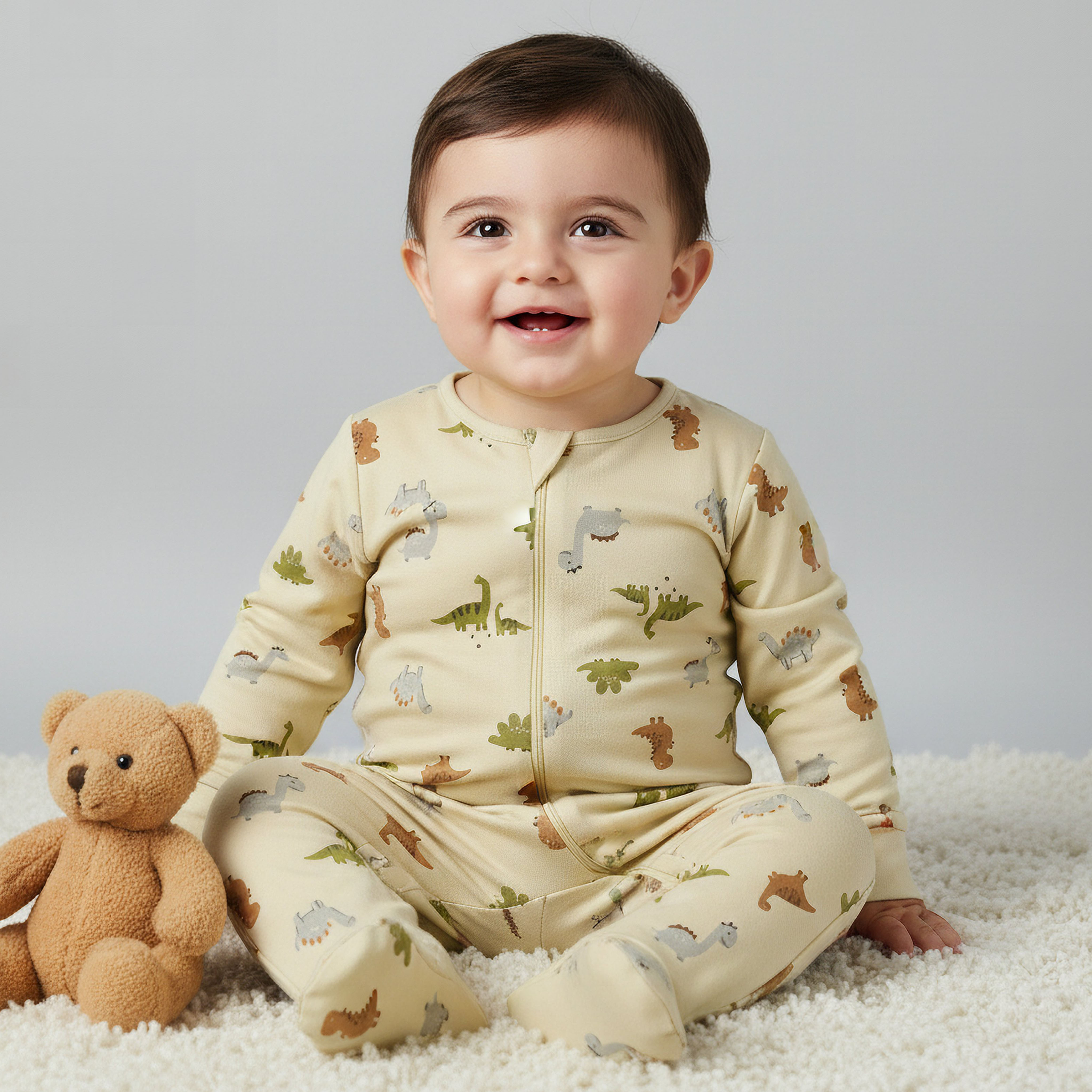 Juniors Cotton Round Neck Long Sleeves Sleepsuit with Dinosaur Print-promo_babyshop_Buy3for69_QAT130126-image-1