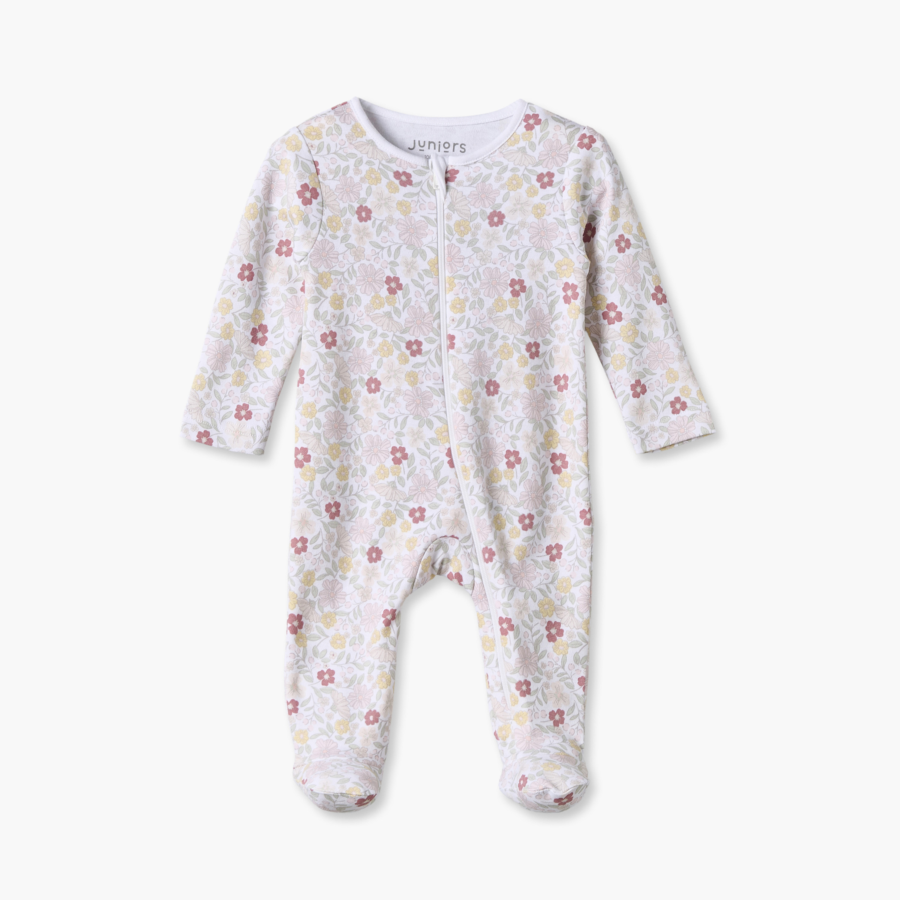 سليب سوت قطني بياقة مستديرة وأكمام طويلة بطبعة زهور من جونيورز-baby-girls-clothing-nightwear-sleepsuits-image-2
