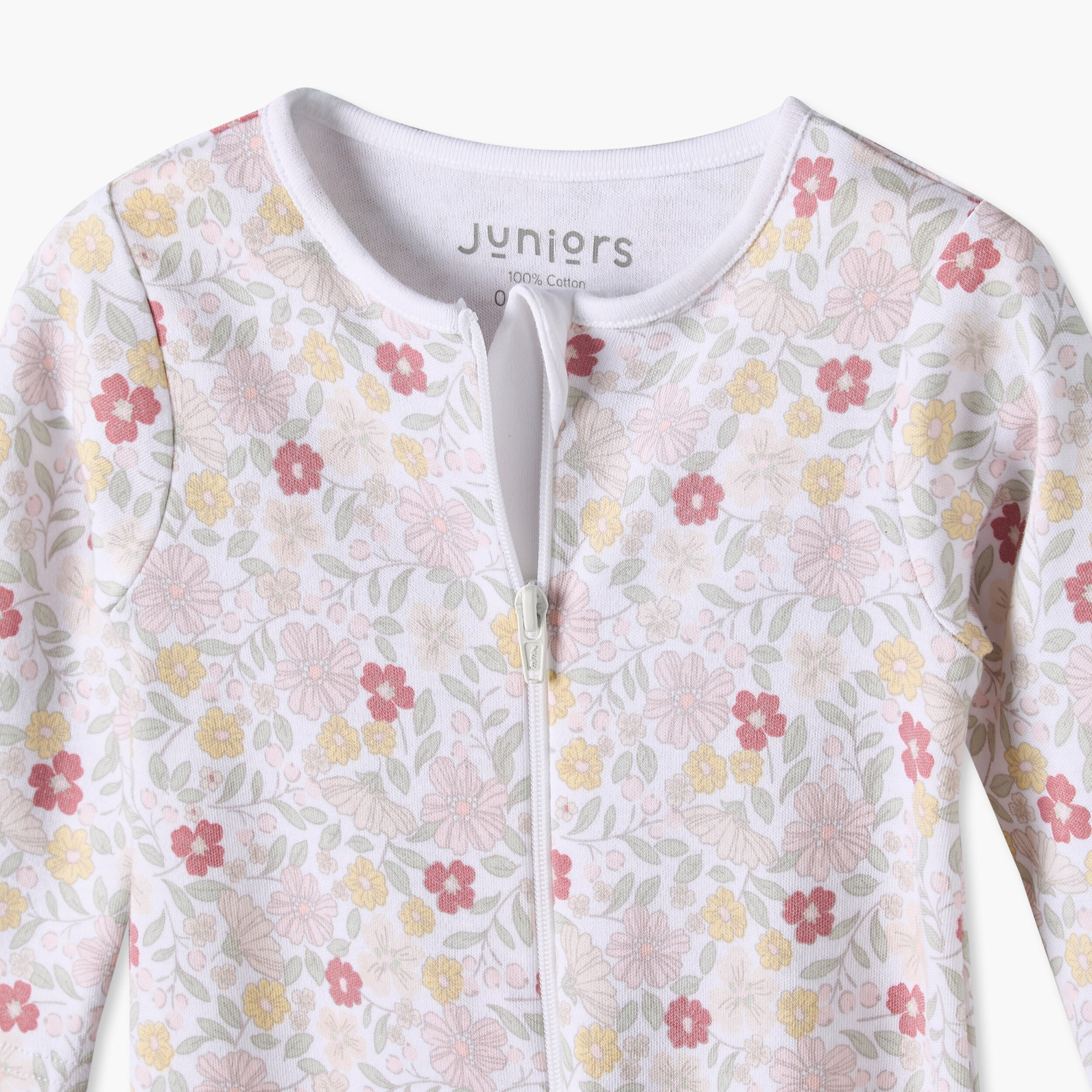 سليب سوت قطني بياقة مستديرة وأكمام طويلة بطبعة زهور من جونيورز-baby-girls-clothing-nightwear-sleepsuits-image-5