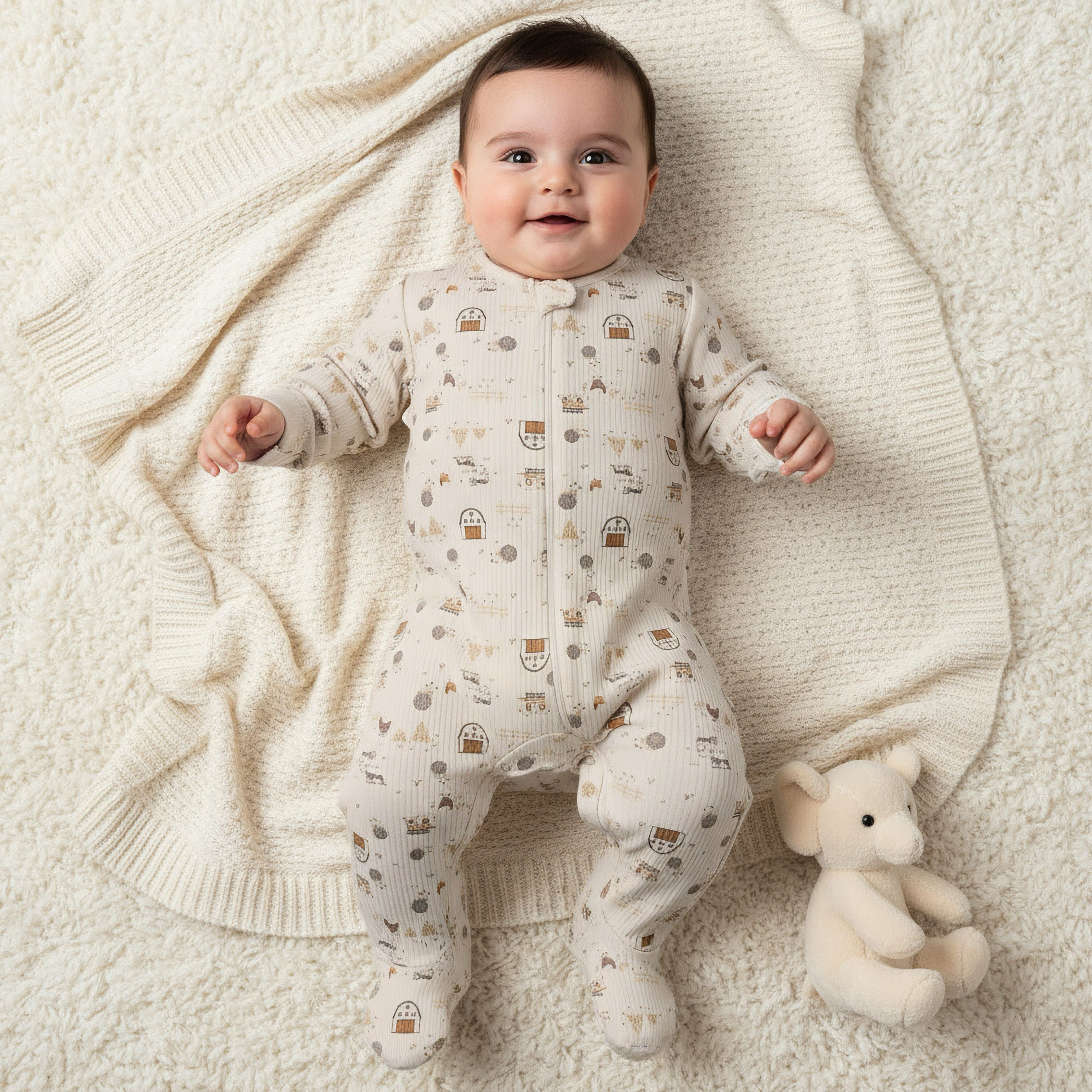 Juniors Cotton Round Neck Long Sleeves Sleepsuit with Farm Print-promo_babyshop_Buy3for69_QAT130126-image-2