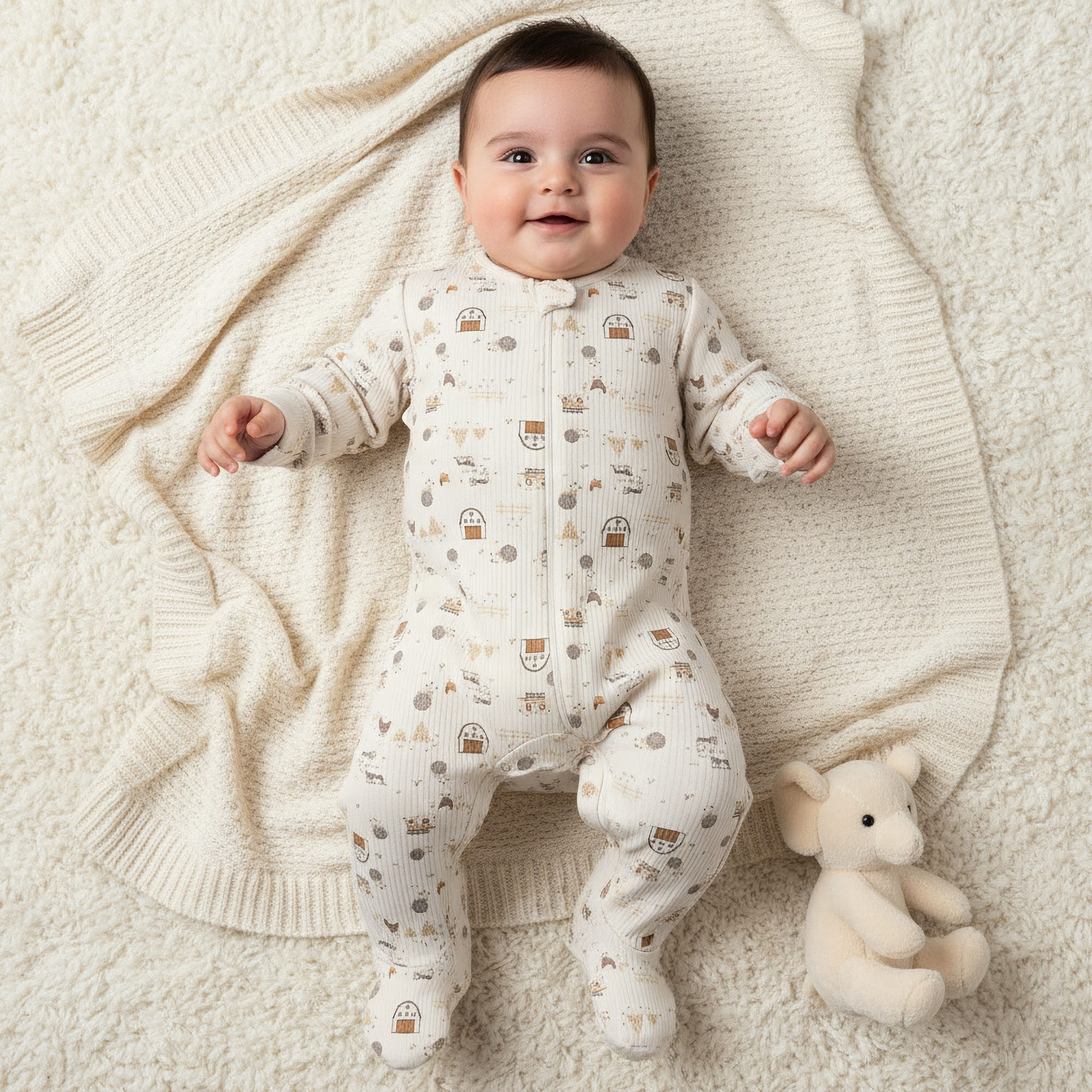 Juniors Cotton Round Neck Long Sleeves Sleepsuit with Farm Print-promo_babyshop_Buy3for69_QAT130126-image-1