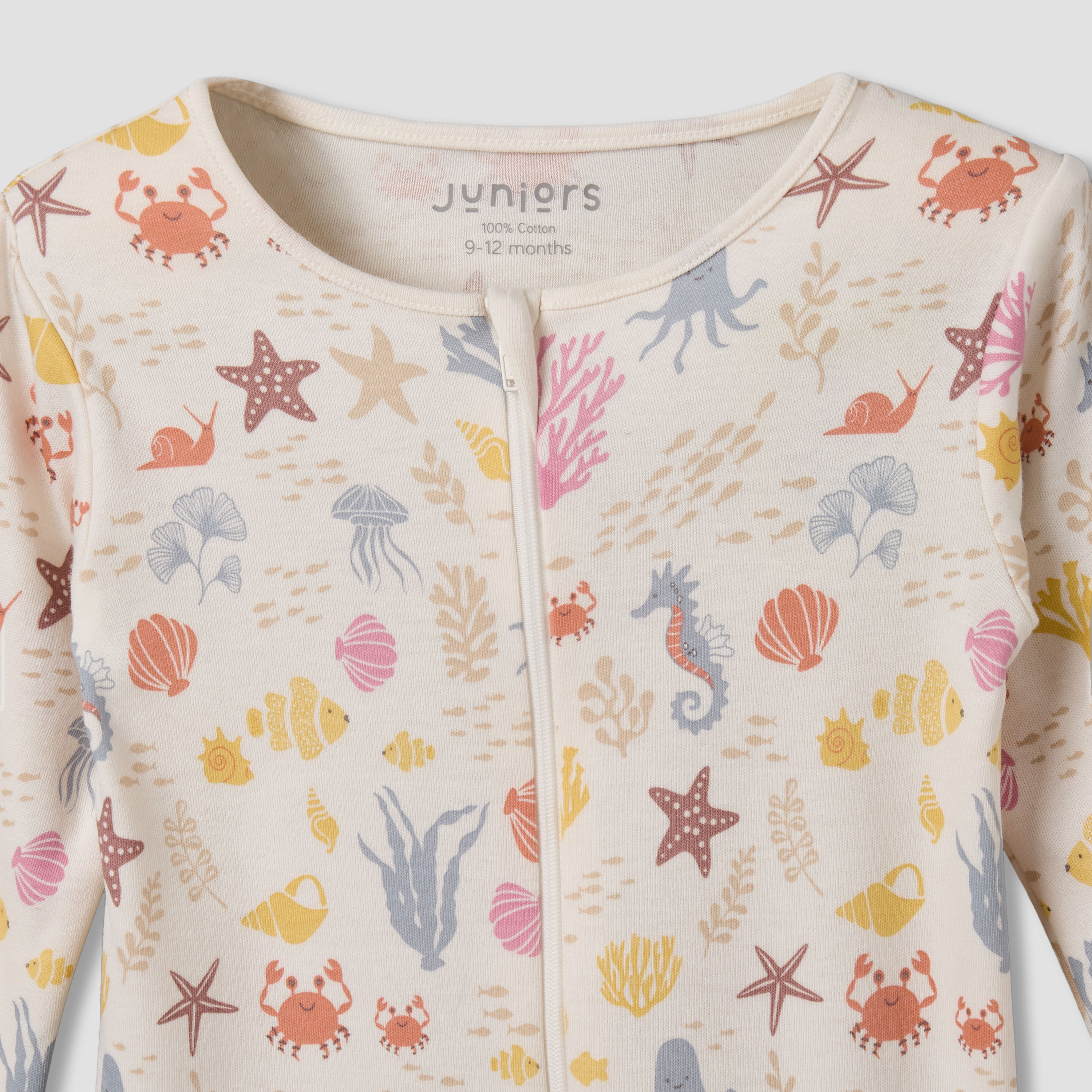 Juniors Cotton Round Neck Long Sleeves Sleepsuit with Underwater Print-baby-girls-clothing-nightwear-sleepsuits-image-3
