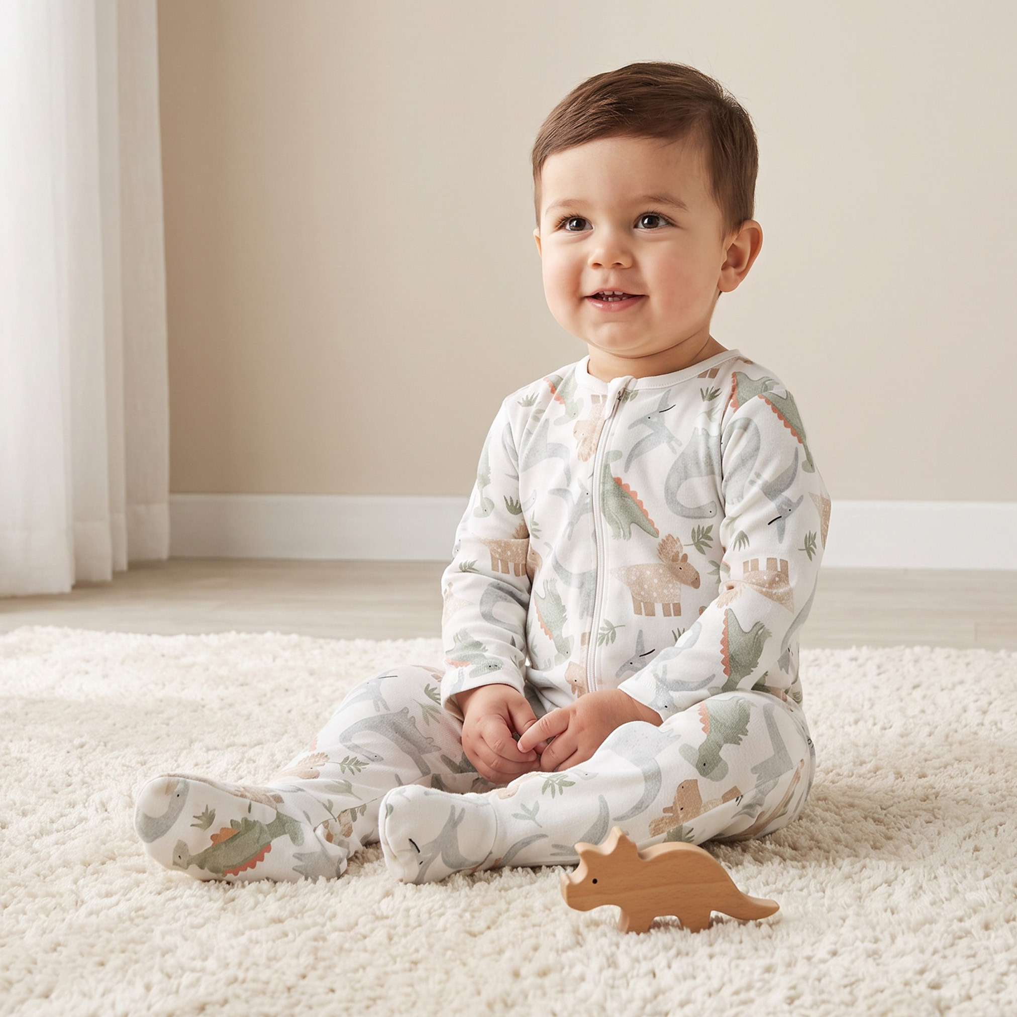 Juniors Cotton Crew Neck Long Sleeves Sleepsuit with Dinosaur Print-baby-boys-clothing-nightwear-sleepsuits-image-1